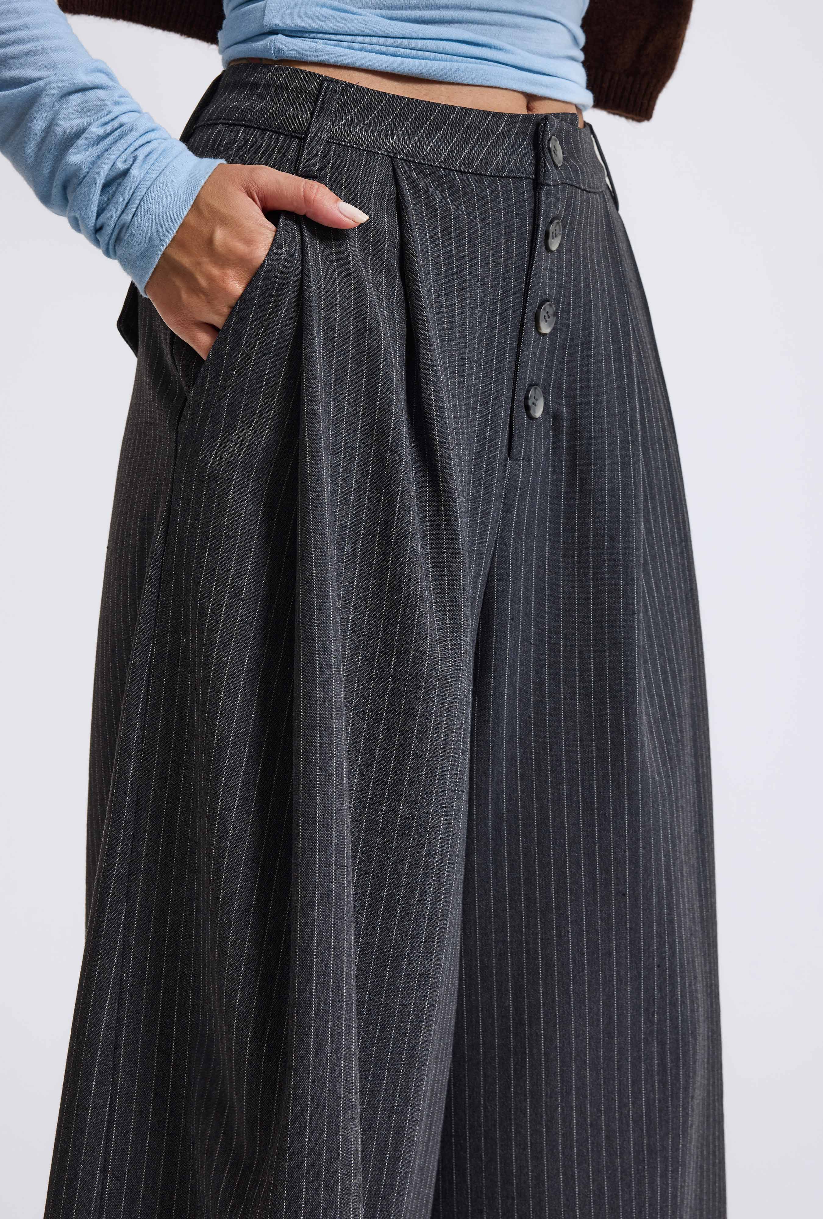 It's Basic Kadın Antrasit Çizgili w6-45 Baggy Bermuda Şort Pantolon görsel 7