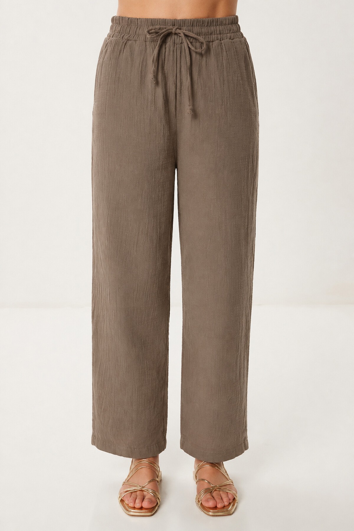 Happiness İstanbul Oversize Müslin Gömlek Pantolon Takım VİZON LSA0014 görsel 3