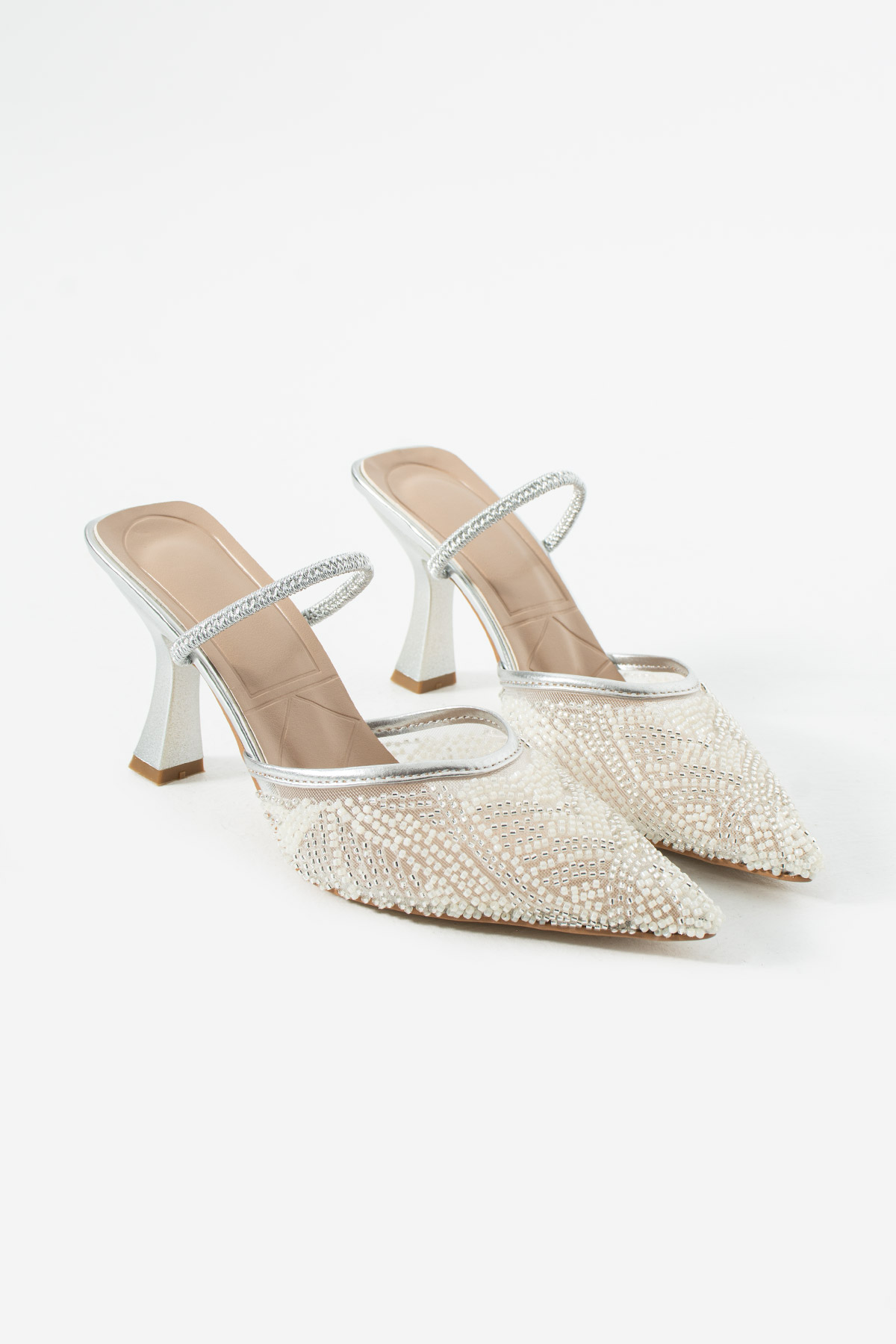DUXAL SHOES Liza Işıltılı Boncuk Detaylı Sivri Burun Topuklu Ayakkabı