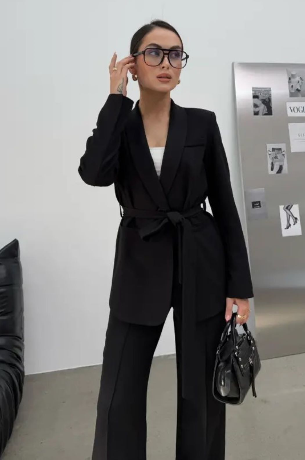 ginger love Kadın Ikili Kuşaklı Blazer Ceket Pantolon Takım