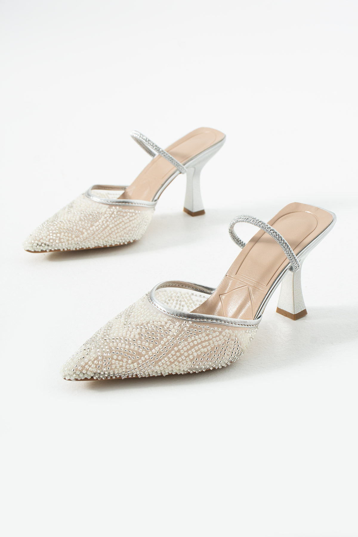 DUXAL SHOES Liza Işıltılı Boncuk Detaylı Sivri Burun Topuklu Ayakkabı görsel 4