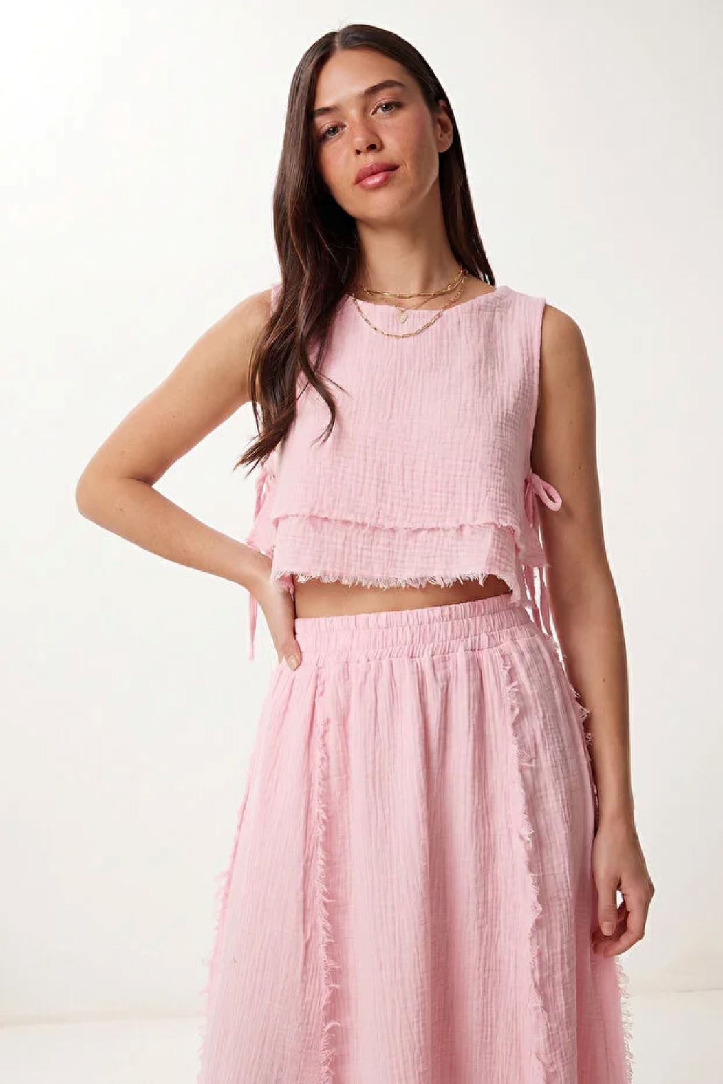 ginger love Müslin Bluz Etek Takım -Pembe görsel 2