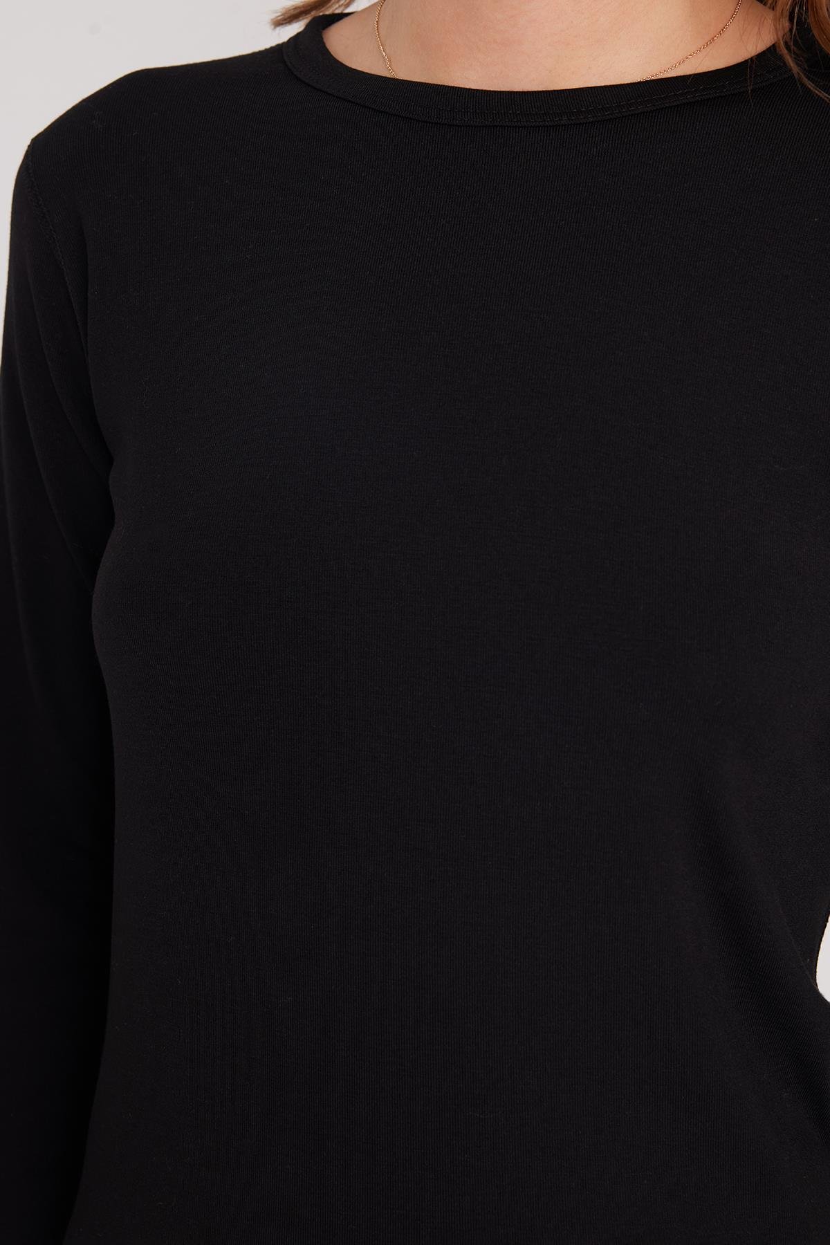TUDORS Kadın Slim Fit Dar Kesim Bisiklet Yaka Siyah Termal Alt Üst Takım görsel 3