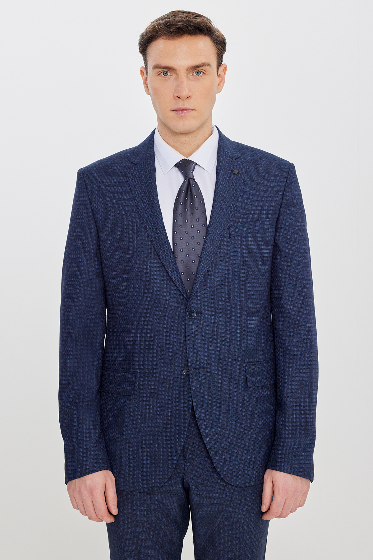Altınyıldız Classics Erkek Lacivert-Mavi Slim Fit Dar Kesim Mono Yaka Desenli Takım Elbise görsel 2