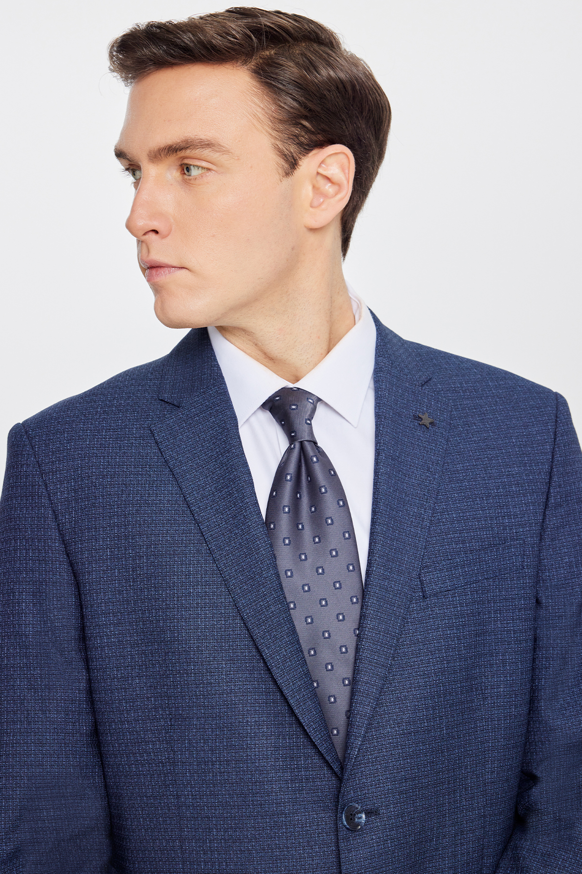 Altınyıldız Classics Erkek Lacivert-Mavi Slim Fit Dar Kesim Mono Yaka Desenli Takım Elbise görsel 3
