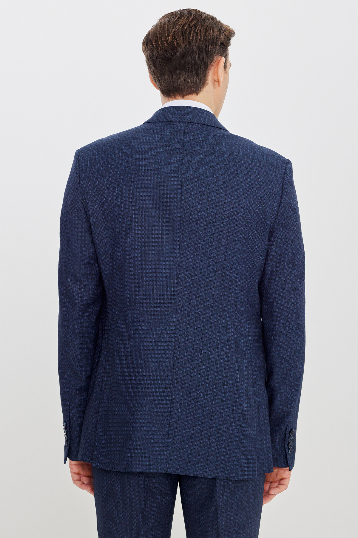 Altınyıldız Classics Erkek Lacivert-Mavi Slim Fit Dar Kesim Mono Yaka Desenli Takım Elbise görsel 6
