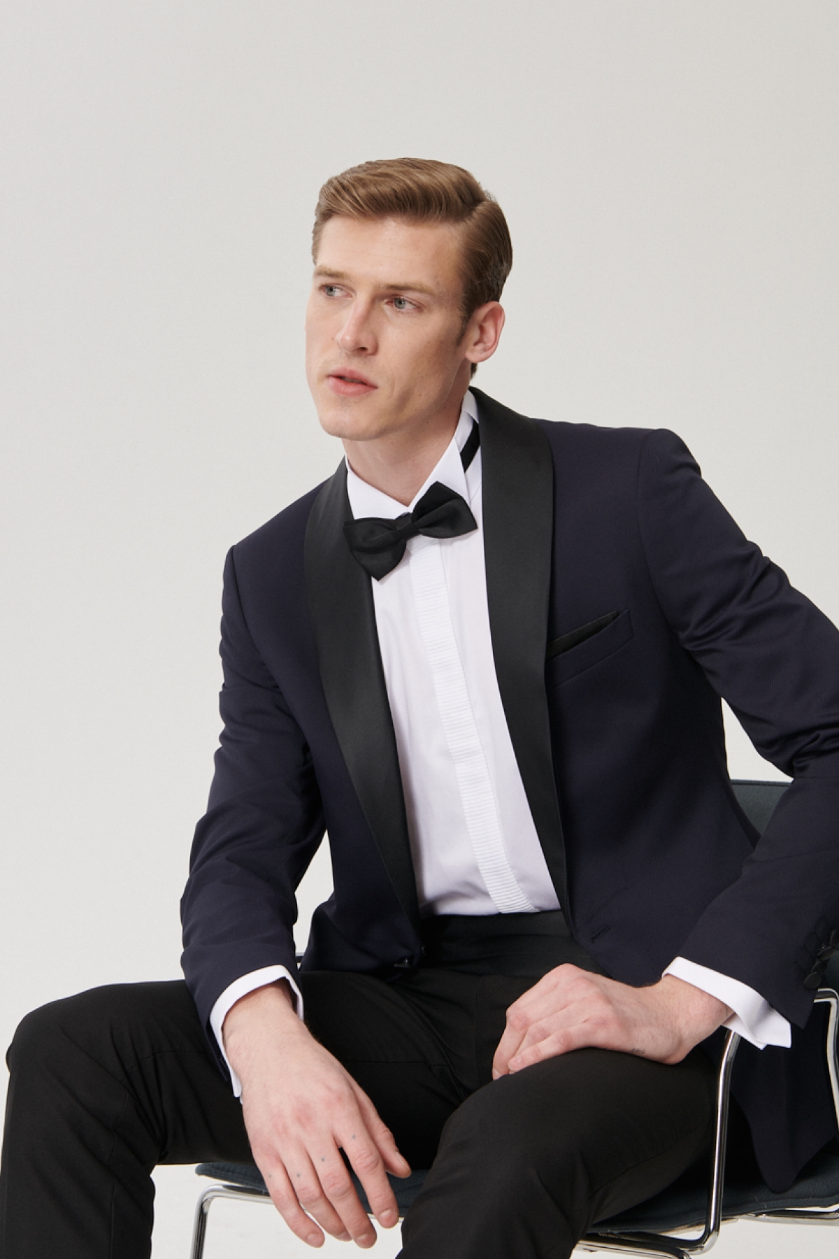 Altınyıldız Classics Erkek Lacivert-Siyah Ekstra Slim Fit Desenli Smokin Damatlık