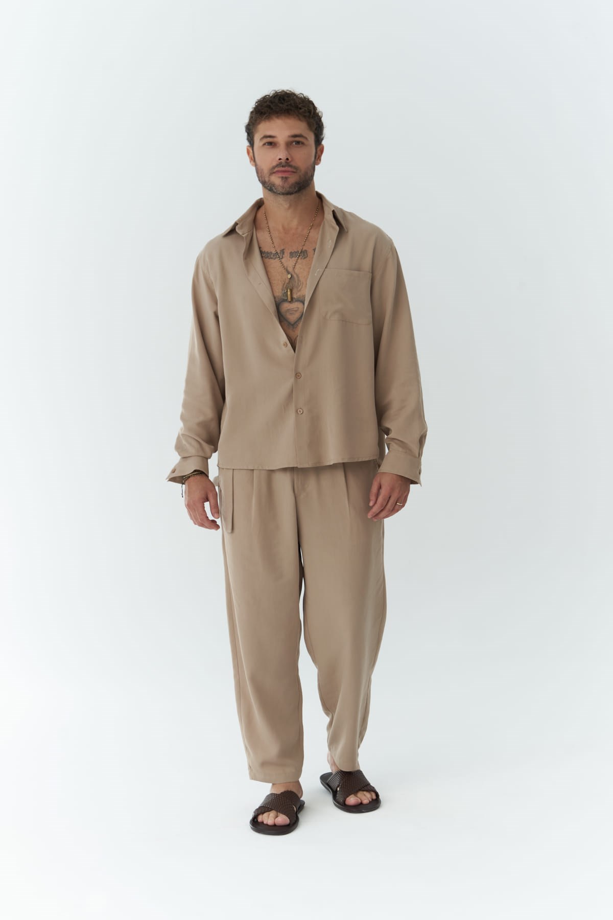 Mai Collection Jonathan Erkek Koyu Vizon Gömlek Pantolon Takım