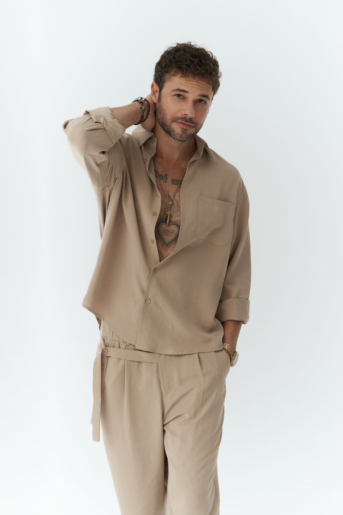Mai Collection Jonathan Erkek Koyu Vizon Gömlek Pantolon Takım görsel 6