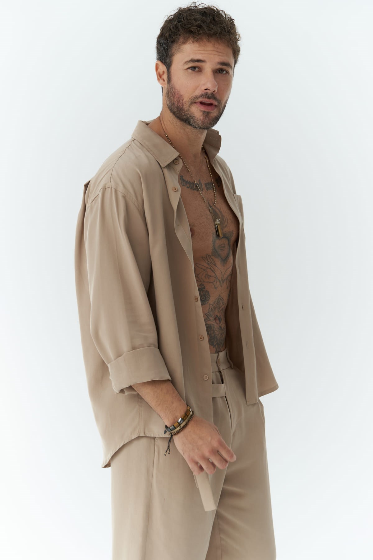 Mai Collection Jonathan Erkek Koyu Vizon Gömlek Pantolon Takım görsel 7
