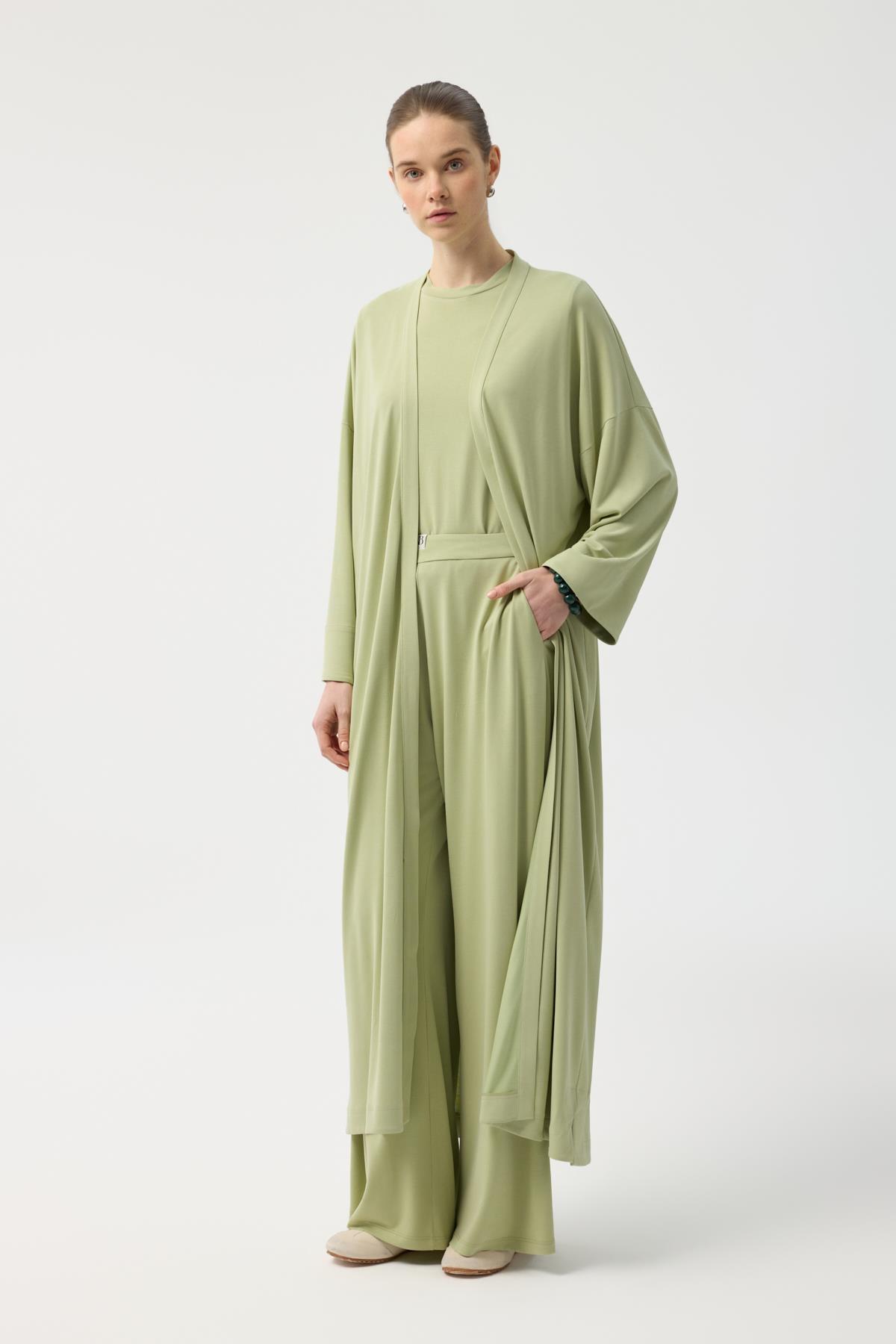 Kadriye Baştürk Modal Cupra Pantolon Bluz Abaya Takım Yeşil