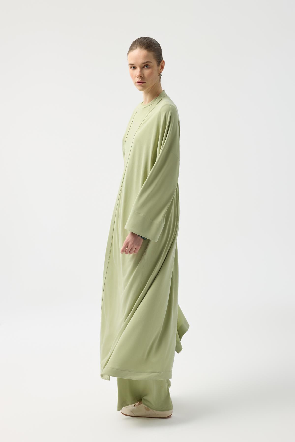 Kadriye Baştürk Modal Cupra Pantolon Bluz Abaya Takım Yeşil görsel 2