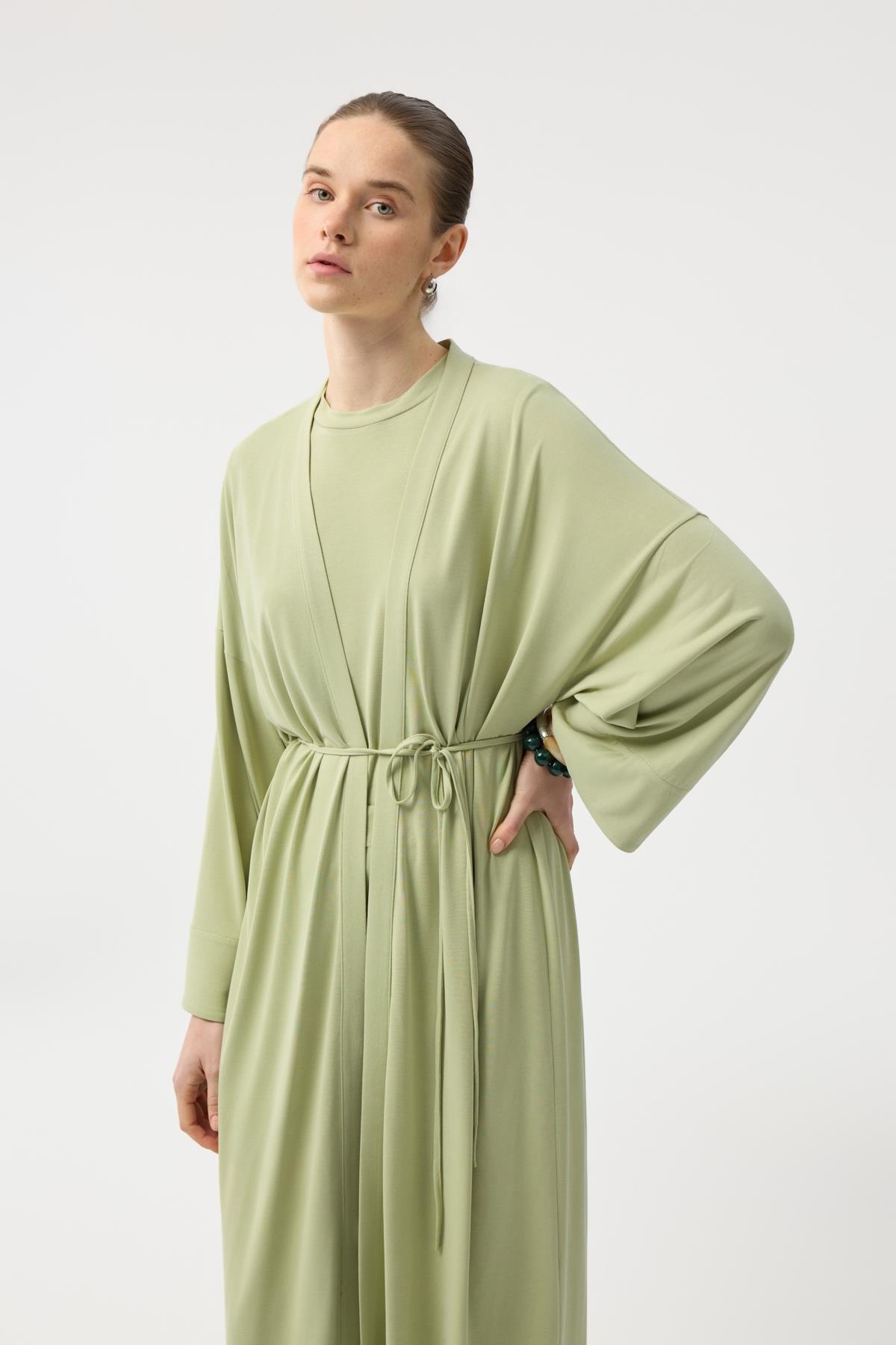 Kadriye Baştürk Modal Cupra Pantolon Bluz Abaya Takım Yeşil görsel 3