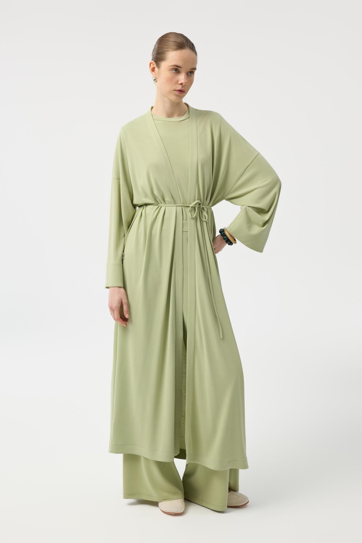 Kadriye Baştürk Modal Cupra Pantolon Bluz Abaya Takım Yeşil görsel 4