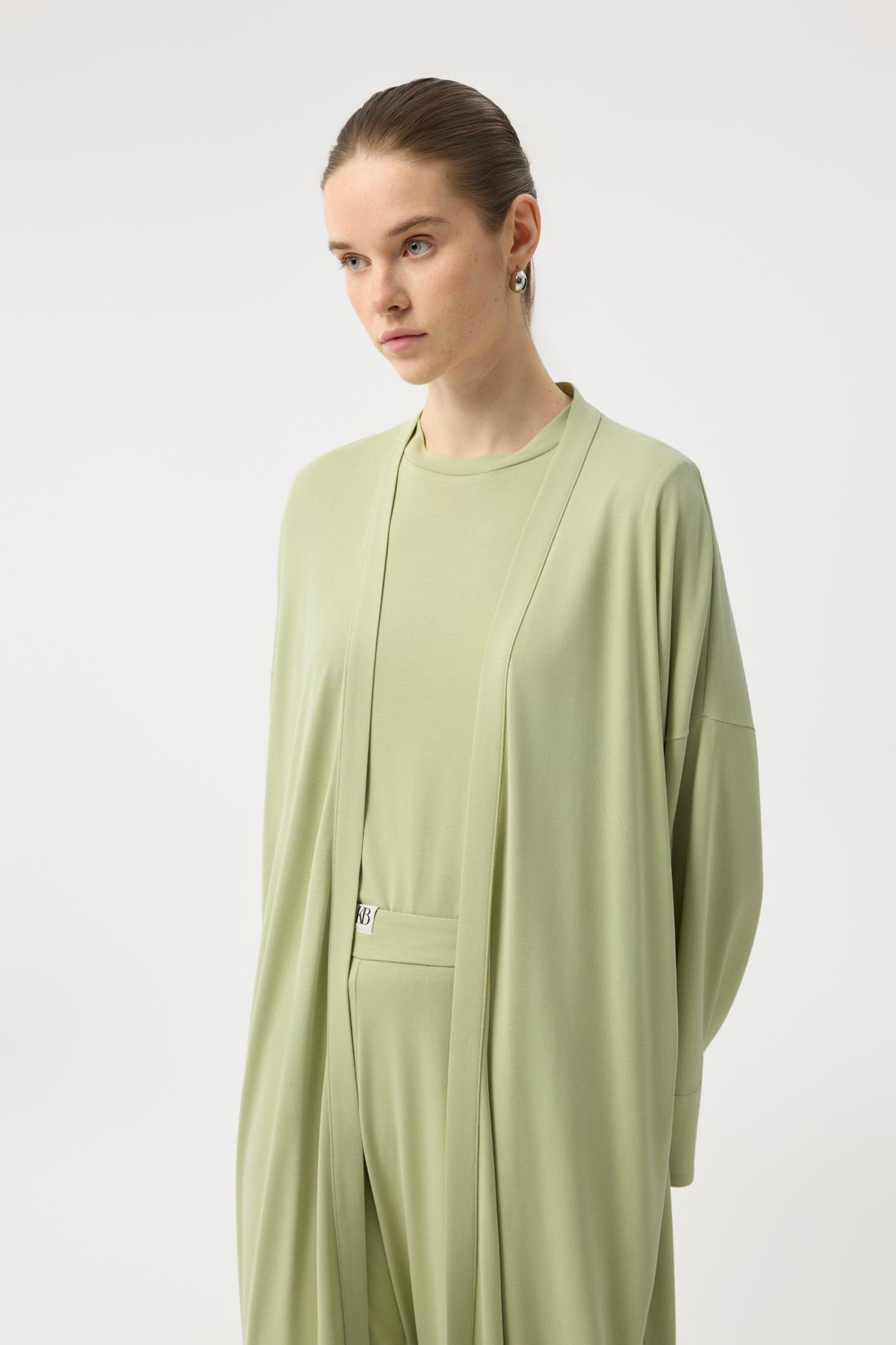 Kadriye Baştürk Modal Cupra Pantolon Bluz Abaya Takım Yeşil görsel 5