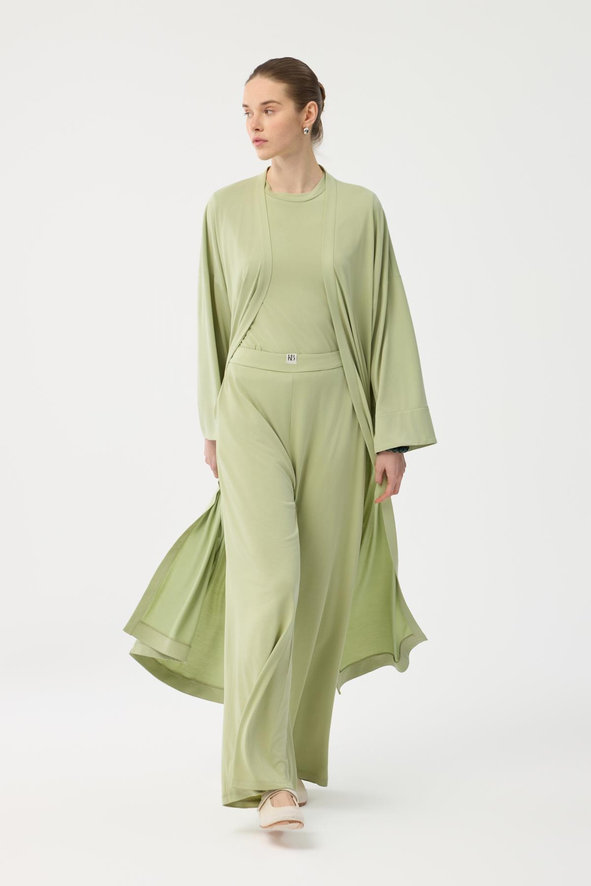 Kadriye Baştürk Modal Cupra Pantolon Bluz Abaya Takım Yeşil görsel 6
