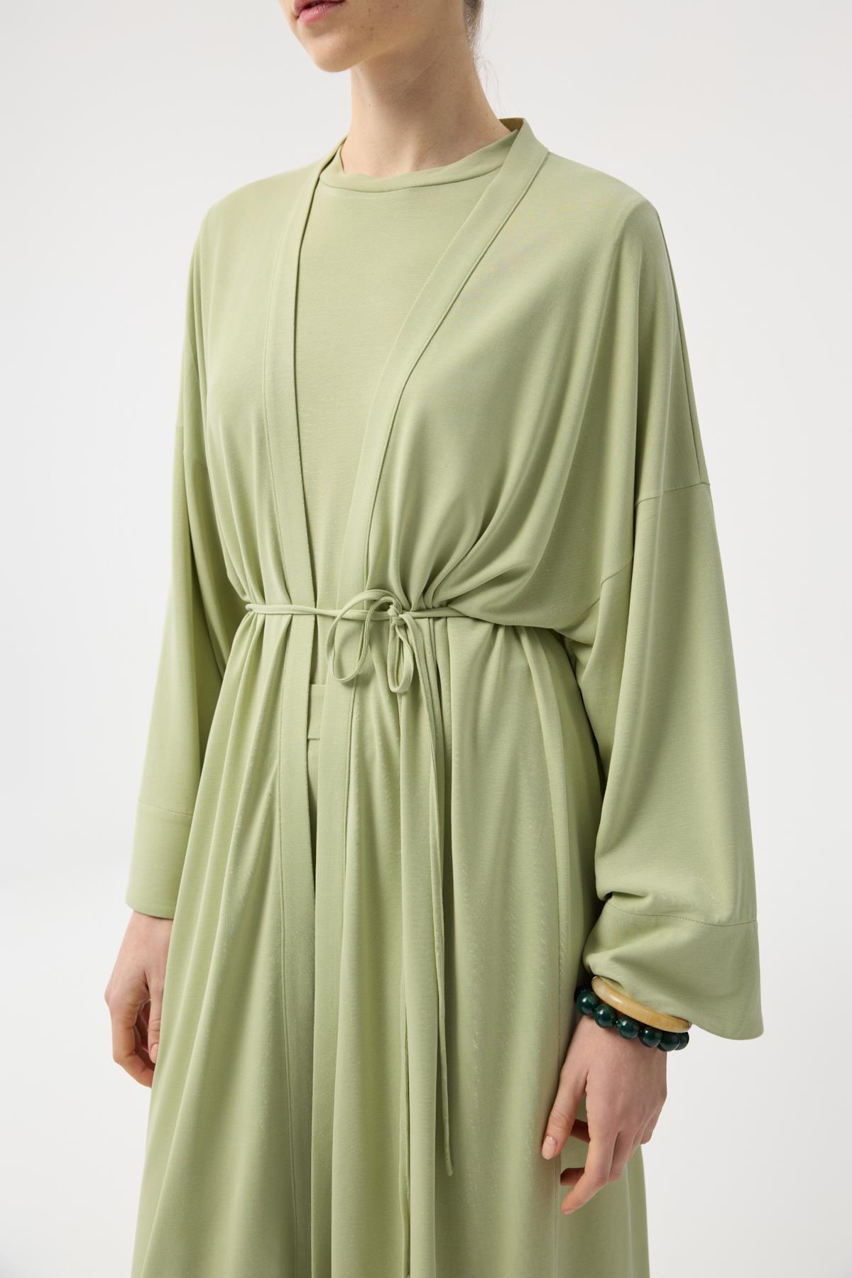 Kadriye Baştürk Modal Cupra Pantolon Bluz Abaya Takım Yeşil görsel 8