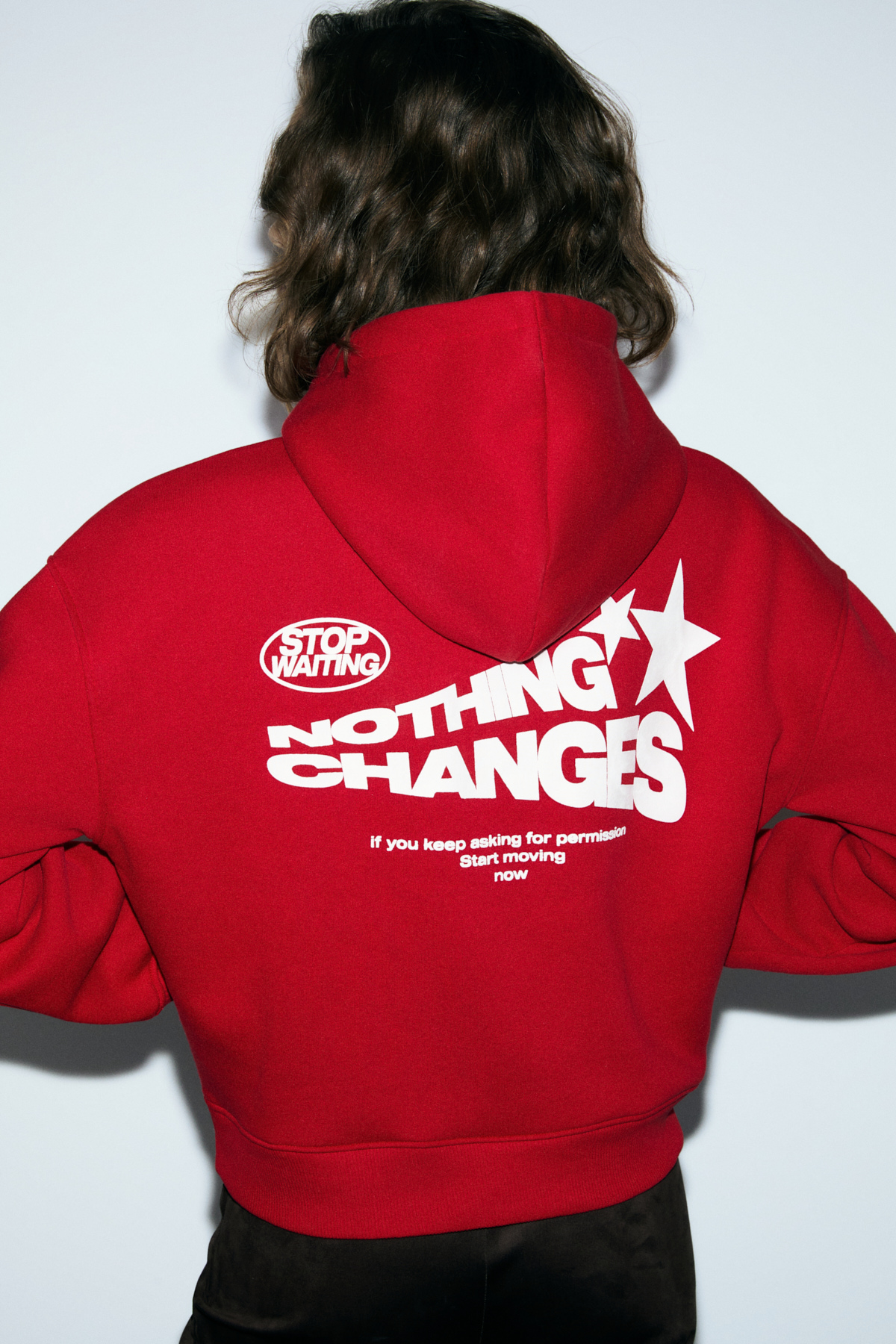 GRIMELANGE SILENT Kadın Kapüşonlu Organik Pamuklu İçi Polarlı Kangru Cepli Baskılı Nakışlı KIRMIZI Sweatshirt görsel 2