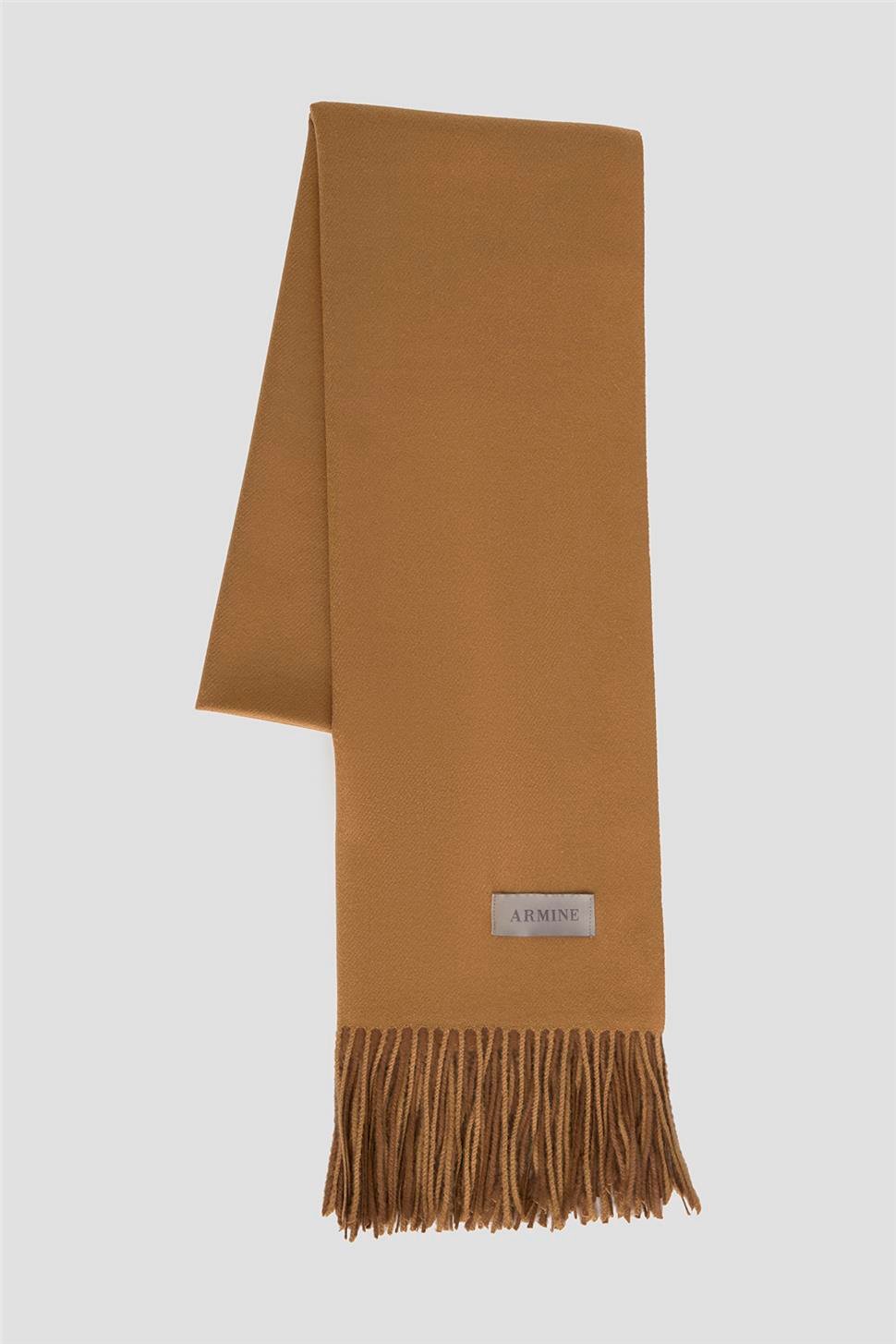 ARMİNE Püsküllü Akrilik Atkı Camel