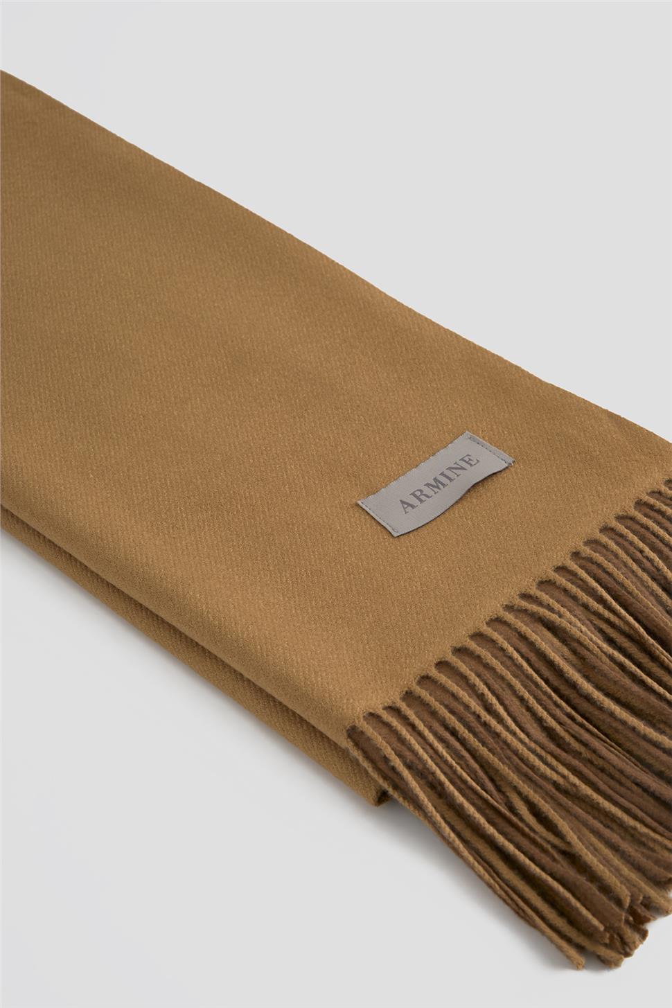 ARMİNE Püsküllü Akrilik Atkı Camel görsel 2
