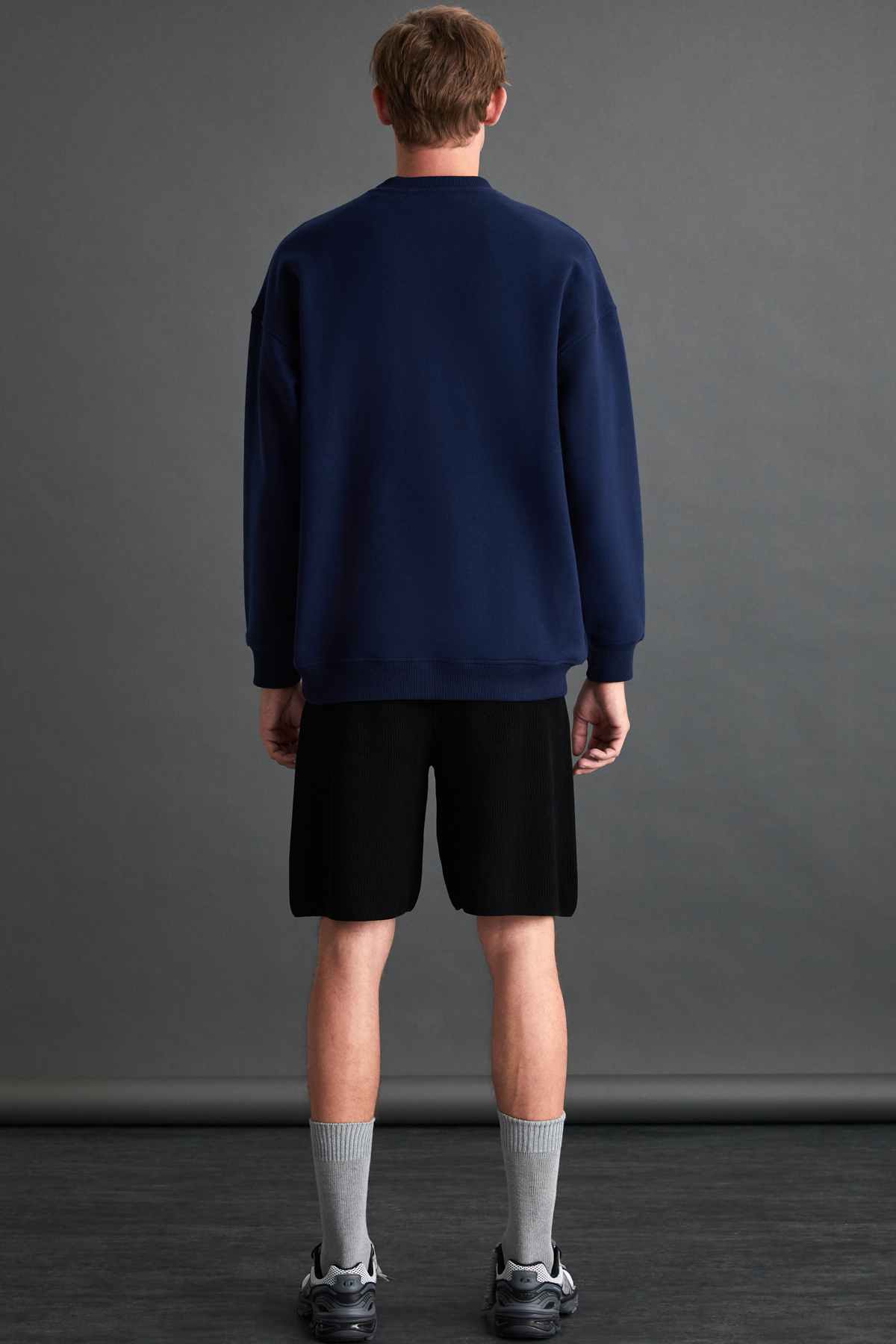 GRIMELANGE Ernest Erkek Organik Pamuklu Yumuşacık Baskı Detaylı Bisiklet Yaka İçi Polarlı LACİVERT Sweatshirt görsel 5