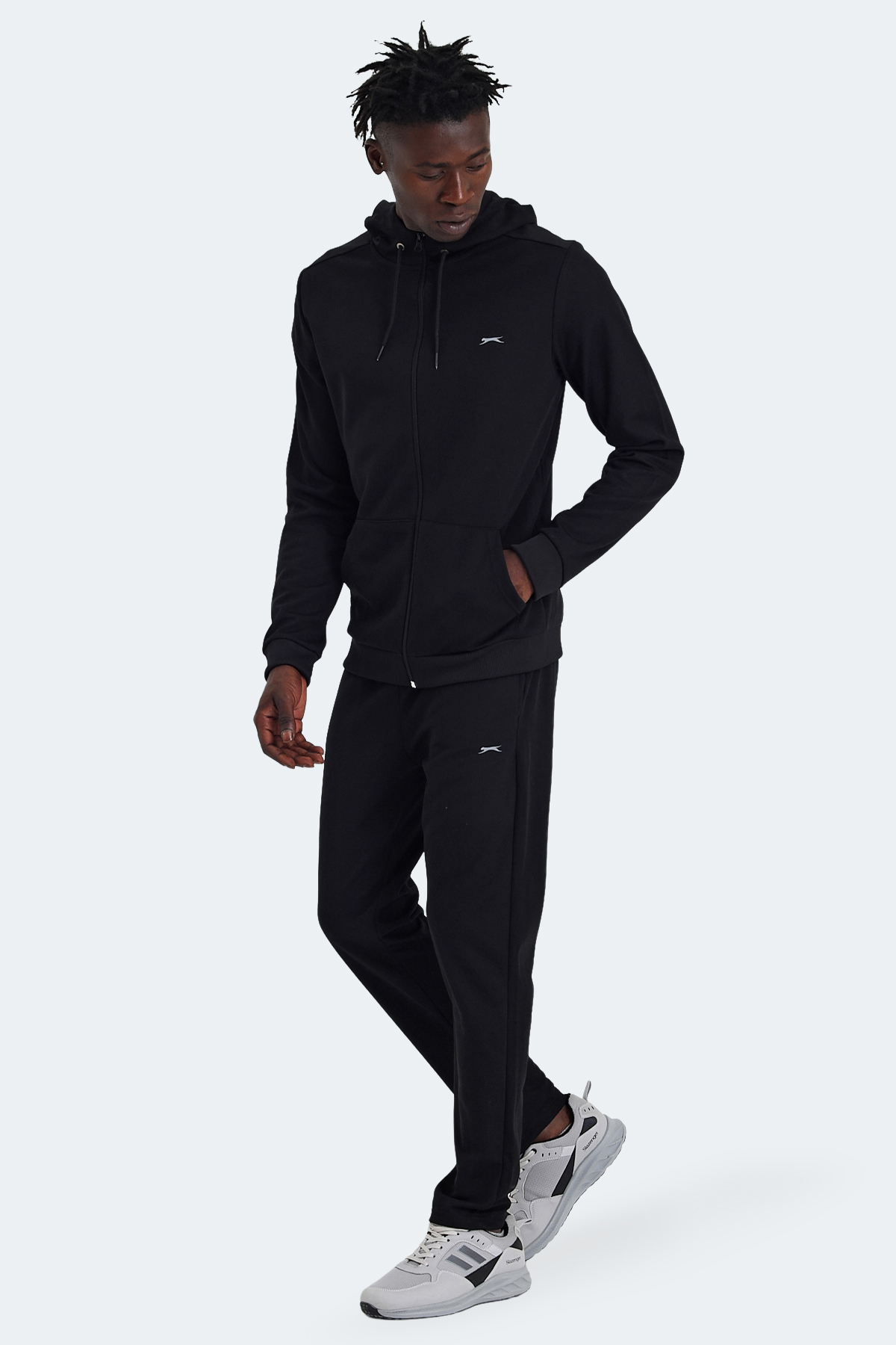 SLAZENGER RICH Erkek Fermuarlı Kapüşonlu Cepli Siyah Eşofman Takımı görsel 2