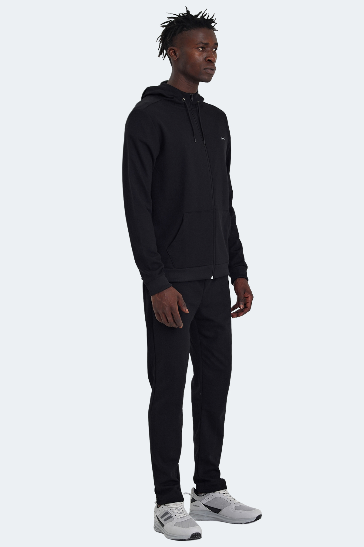 SLAZENGER RICH Erkek Fermuarlı Kapüşonlu Cepli Siyah Eşofman Takımı görsel 4