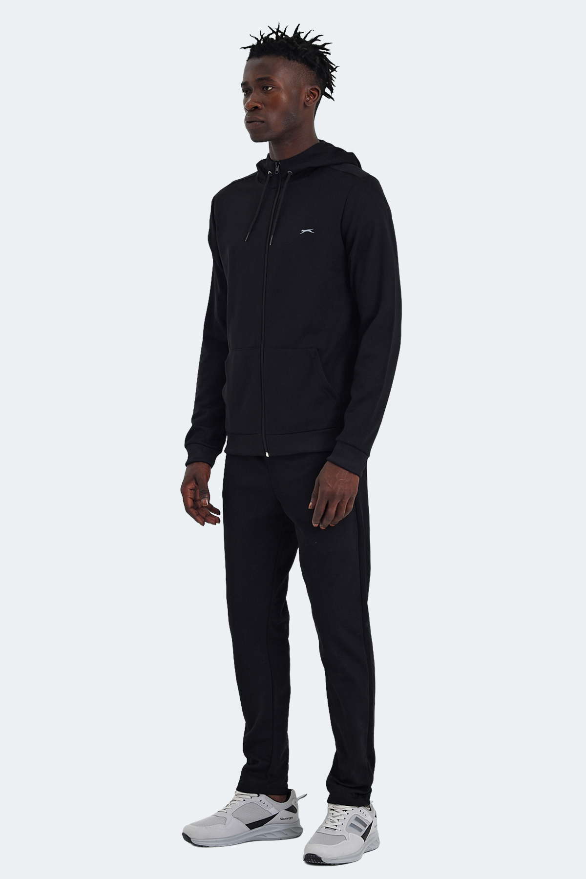 SLAZENGER RICH Erkek Fermuarlı Kapüşonlu Cepli Siyah Eşofman Takımı görsel 5