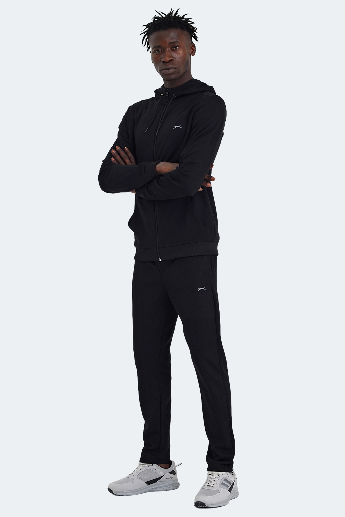 SLAZENGER RICH Erkek Fermuarlı Kapüşonlu Cepli Siyah Eşofman Takımı görsel 6