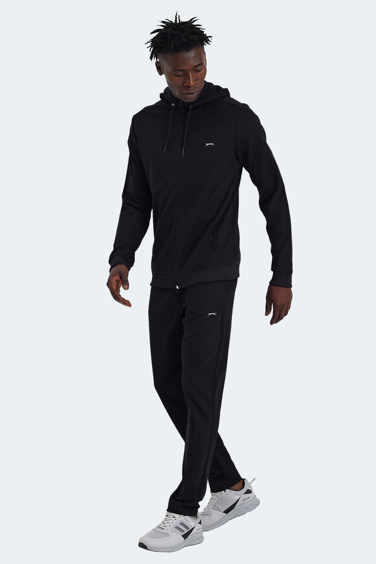 SLAZENGER RICH Erkek Fermuarlı Kapüşonlu Cepli Siyah Eşofman Takımı görsel 7