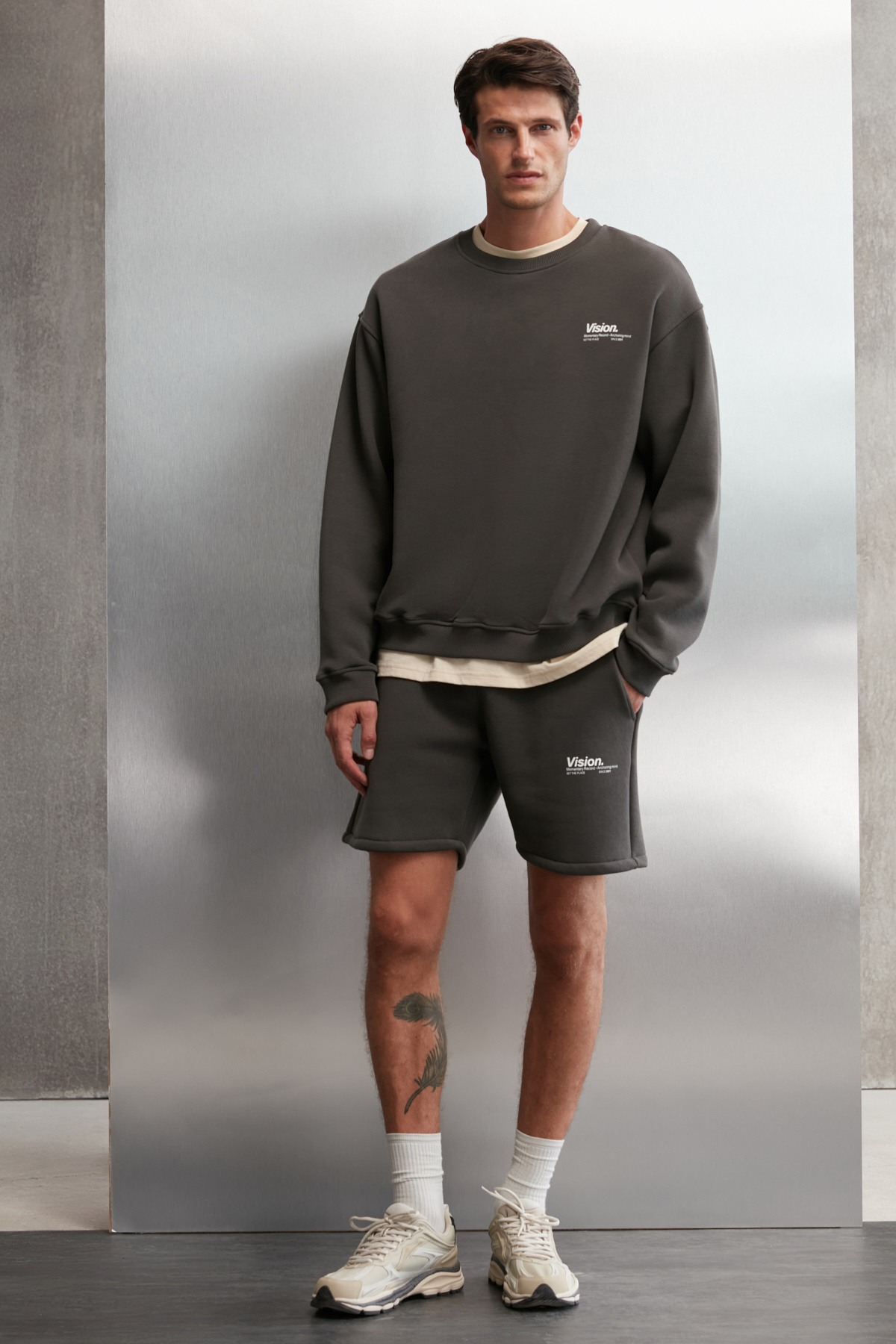 GRIMELANGE Ernest Erkek Organik Pamuklu Yumuşacık Baskı Detaylı Bisiklet Yaka İçi Polarlı GRİ Sweatshirt görsel 2