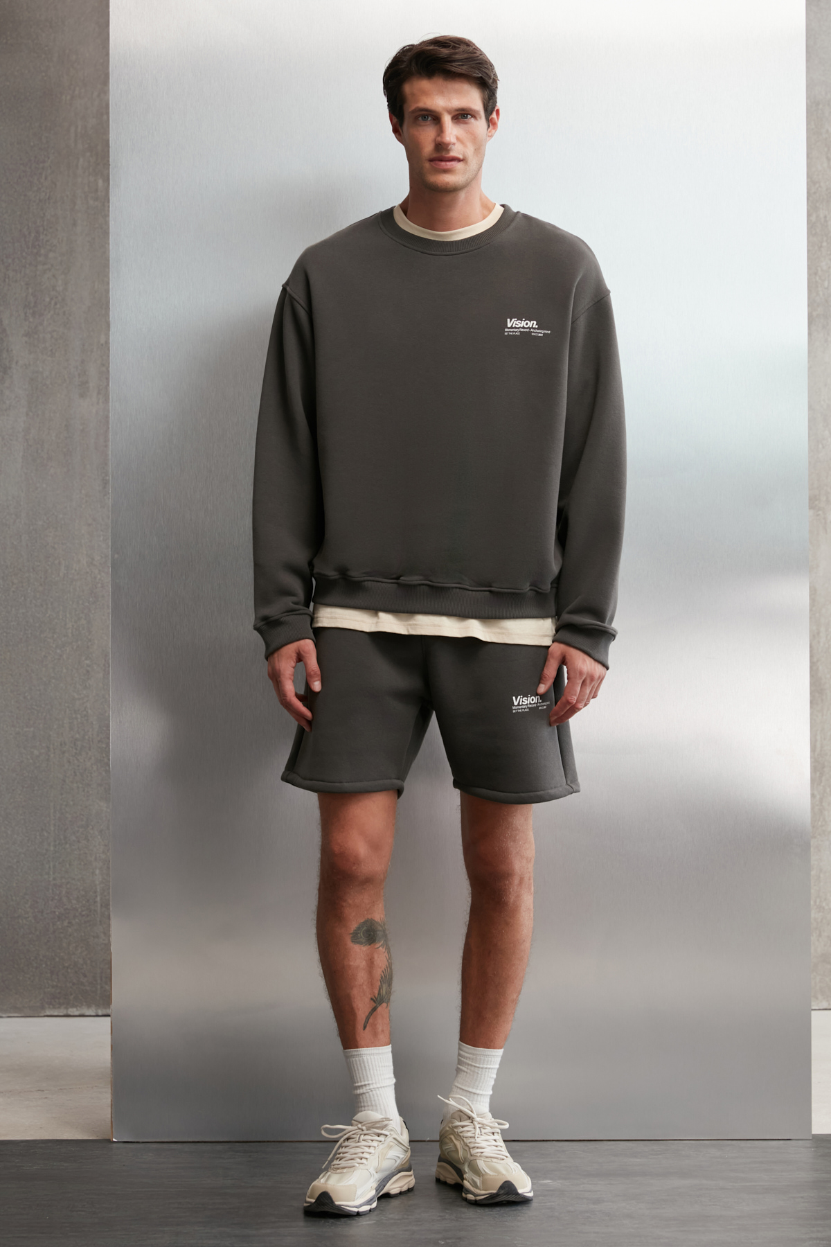 GRIMELANGE Ernest Erkek Organik Pamuklu Yumuşacık Baskı Detaylı Bisiklet Yaka İçi Polarlı GRİ Sweatshirt görsel 4
