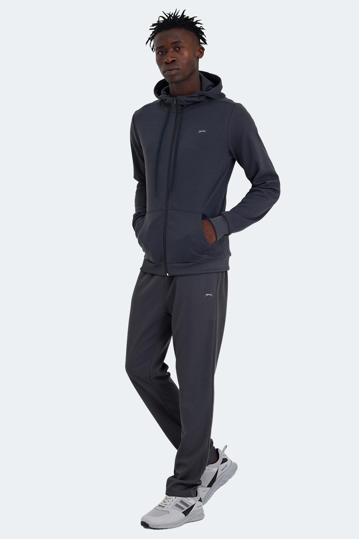 SLAZENGER RICH Erkek Fermuarlı Kapüşonlu Cepli Koyu Gri Eşofman Takımı görsel 2