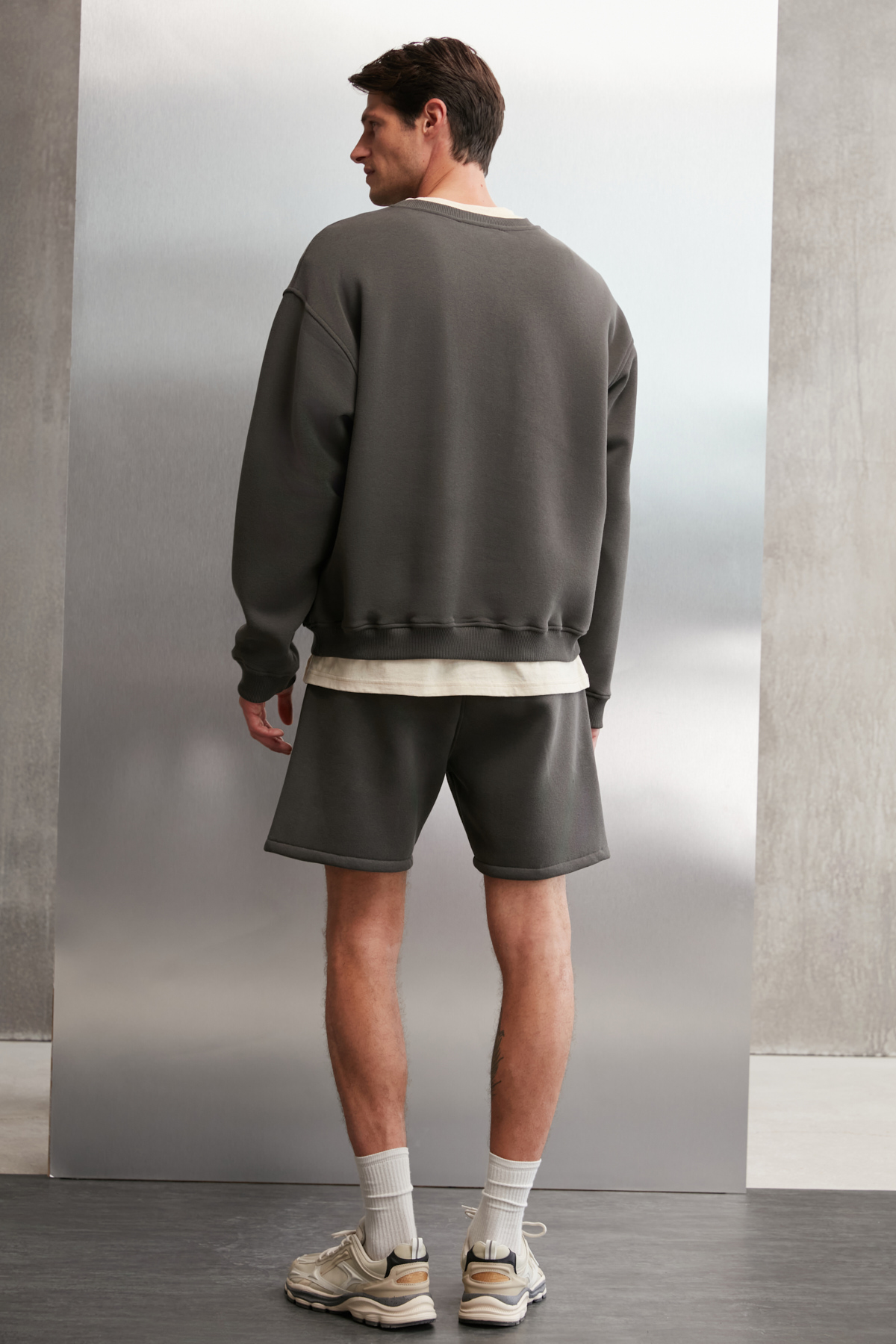 GRIMELANGE Ernest Erkek Organik Pamuklu Yumuşacık Baskı Detaylı Bisiklet Yaka İçi Polarlı GRİ Sweatshirt görsel 6