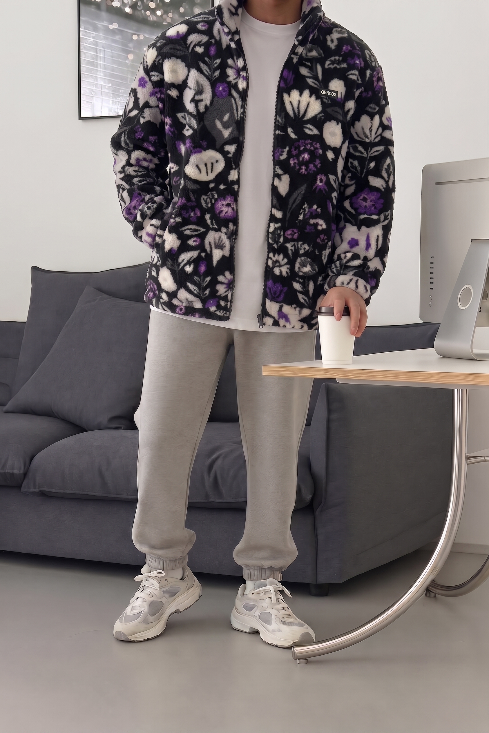 Genius Store Oversize Pelüş Tam Fermuarlı Sweatshirt Pelüş İçi Polarlı Sherpa Kumaş Sweatshirt görsel 3