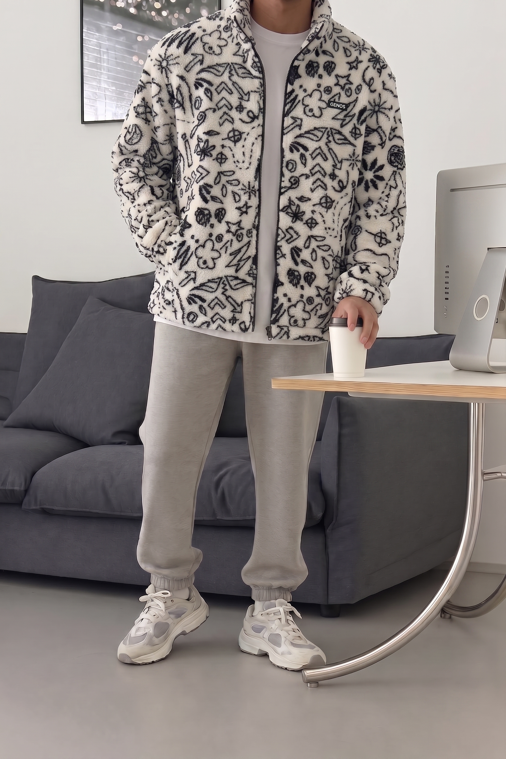 Genius Store Oversize Pelüş Tam Fermuarlı Sweatshirt Pelüş İçi Polarlı Sherpa Kumaş Sweatshirt görsel 3