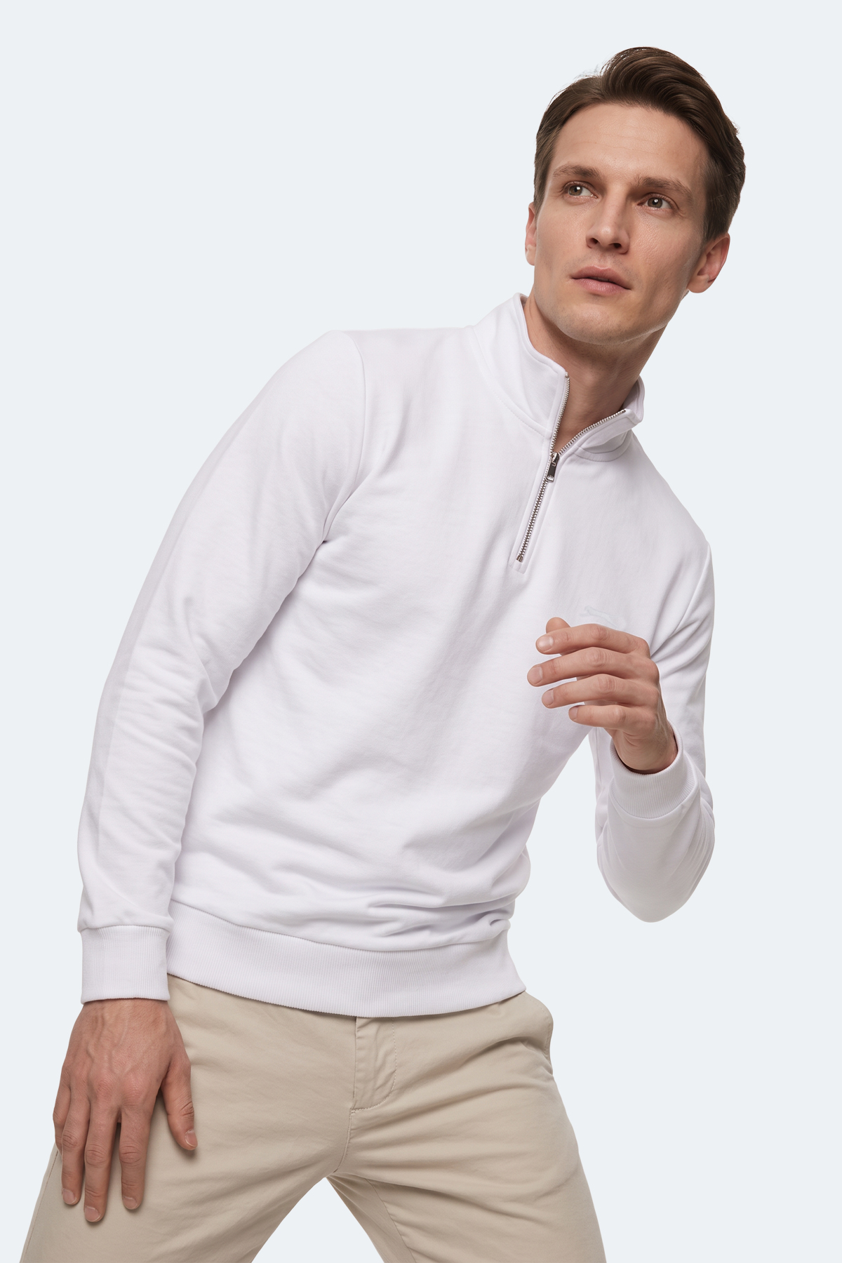 SLAZENGER KIVO I Erkek Dik Yaka Fermuarlı Beyaz Sweatshırt görsel 3