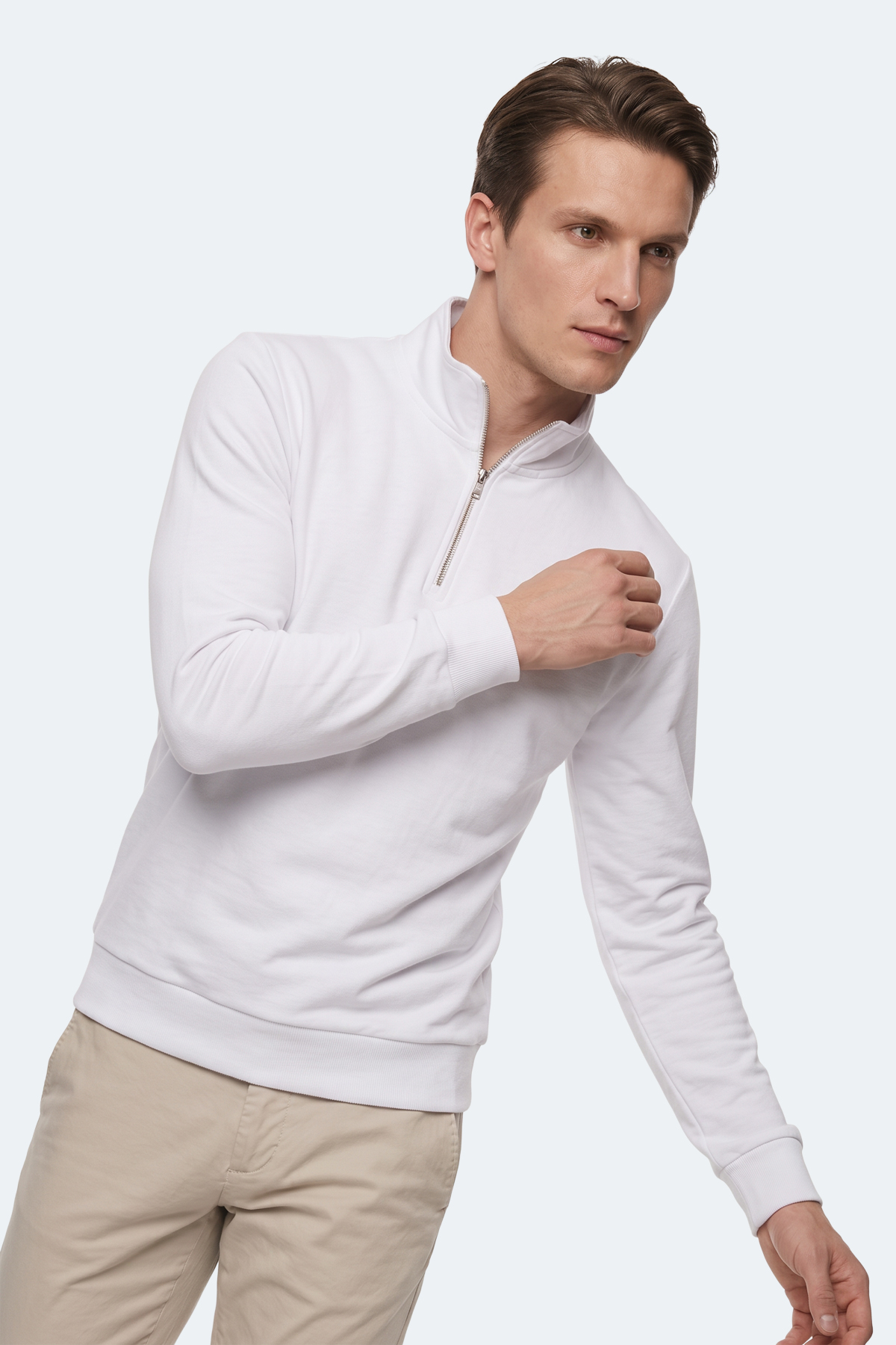 SLAZENGER KIVO I Erkek Dik Yaka Fermuarlı Beyaz Sweatshırt görsel 4
