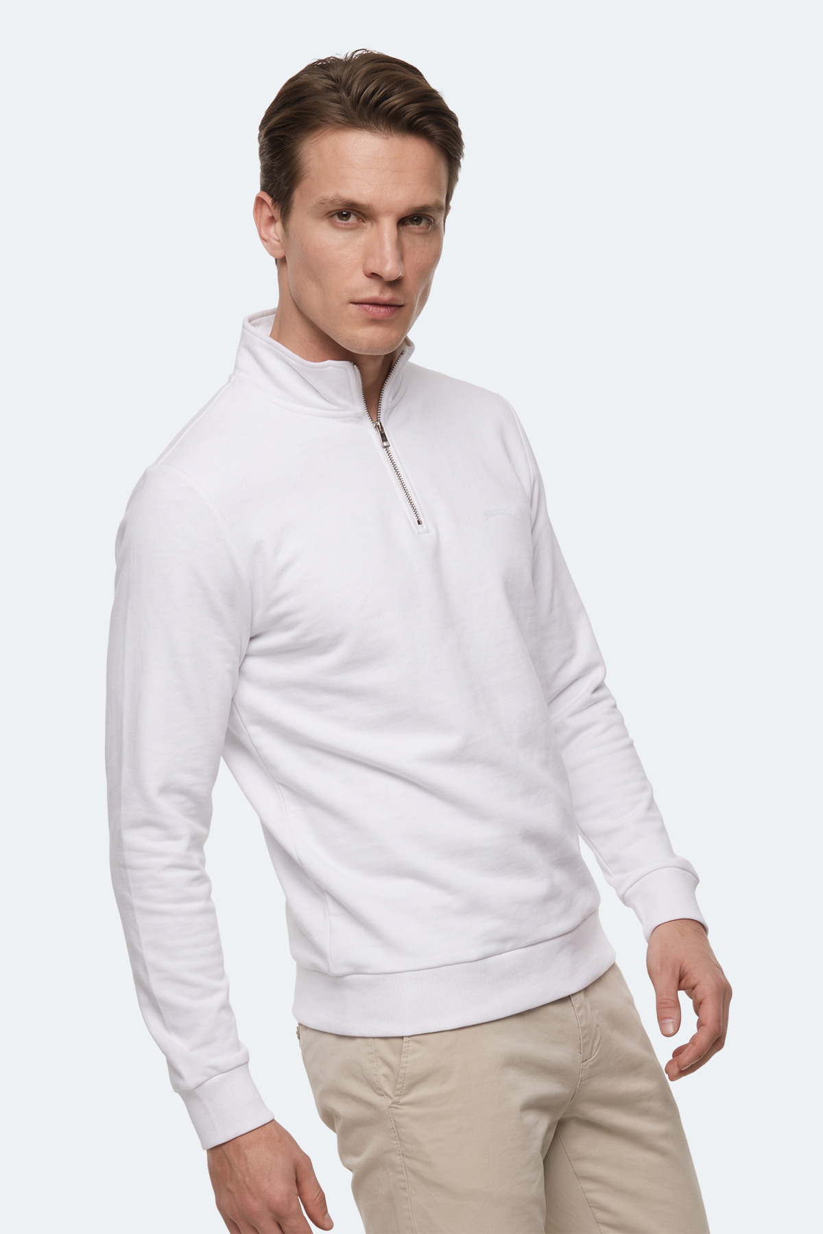 SLAZENGER KIVO I Erkek Dik Yaka Fermuarlı Beyaz Sweatshırt görsel 5