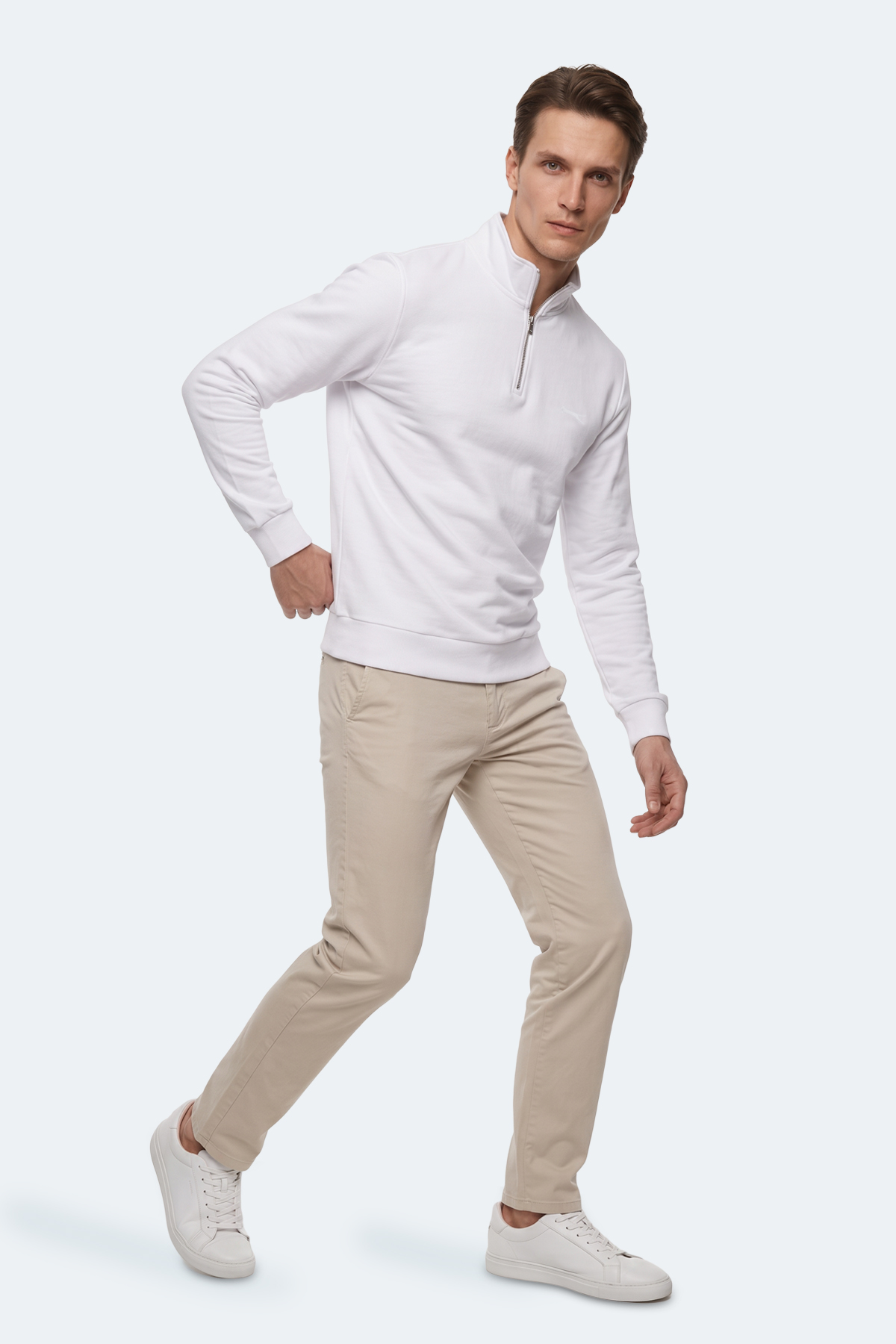 SLAZENGER KIVO I Erkek Dik Yaka Fermuarlı Beyaz Sweatshırt görsel 7