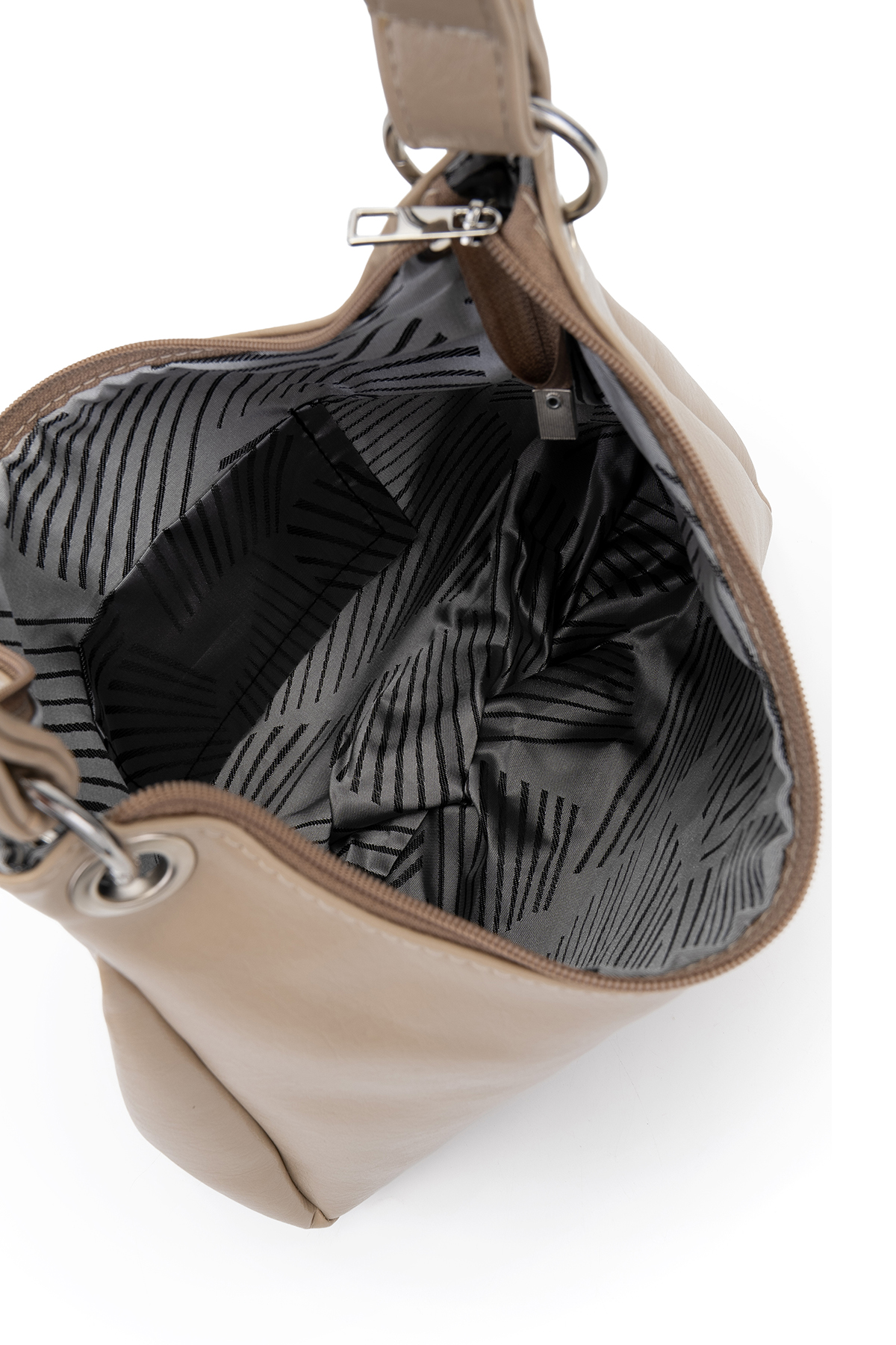 Minebag Metal Halka Ve Klips Detaylı Kadın Kol Çanta Sofia Bej görsel 4