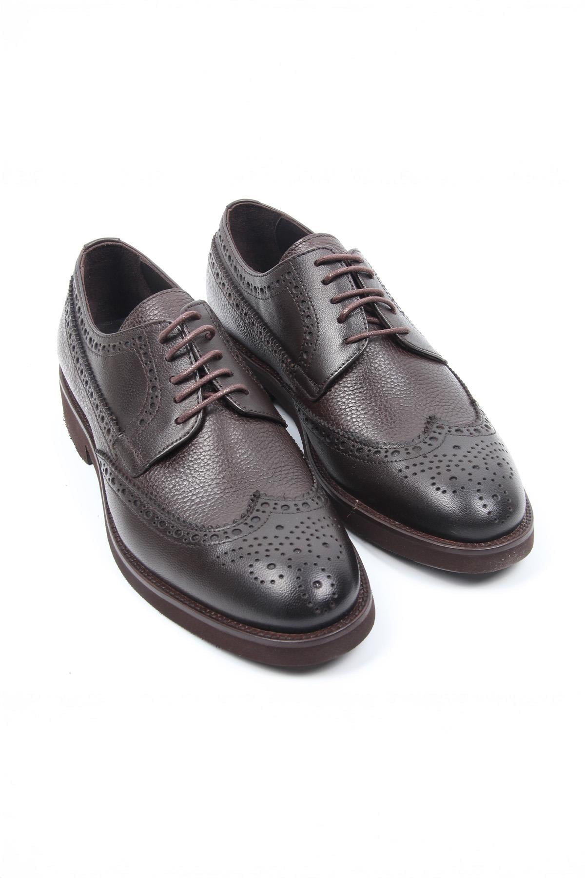 igs Kahve Deri Klasik Erkek Ayakkabı Brogue Detaylı Bağcıklı Model