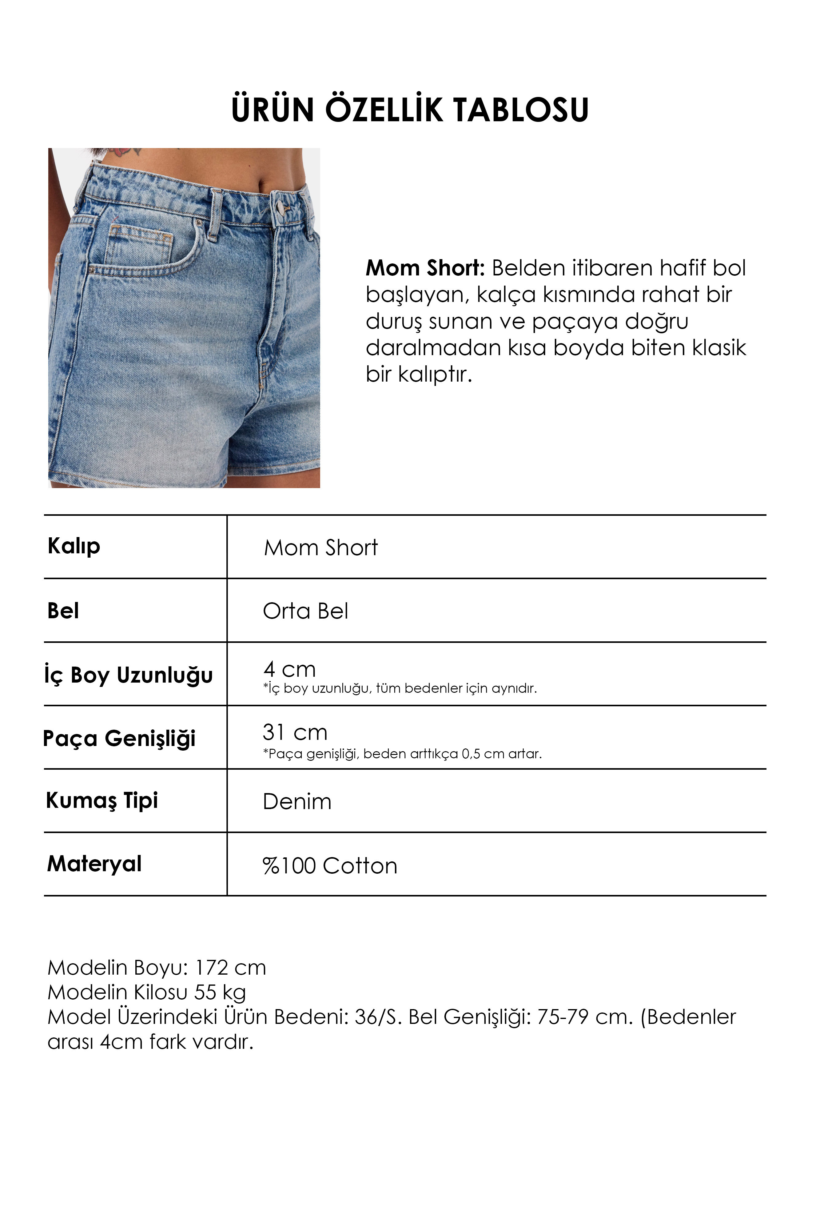 It's Basic Kadın Mavi 4s6-32 Mom Mini Fit Denim Şort görsel 2