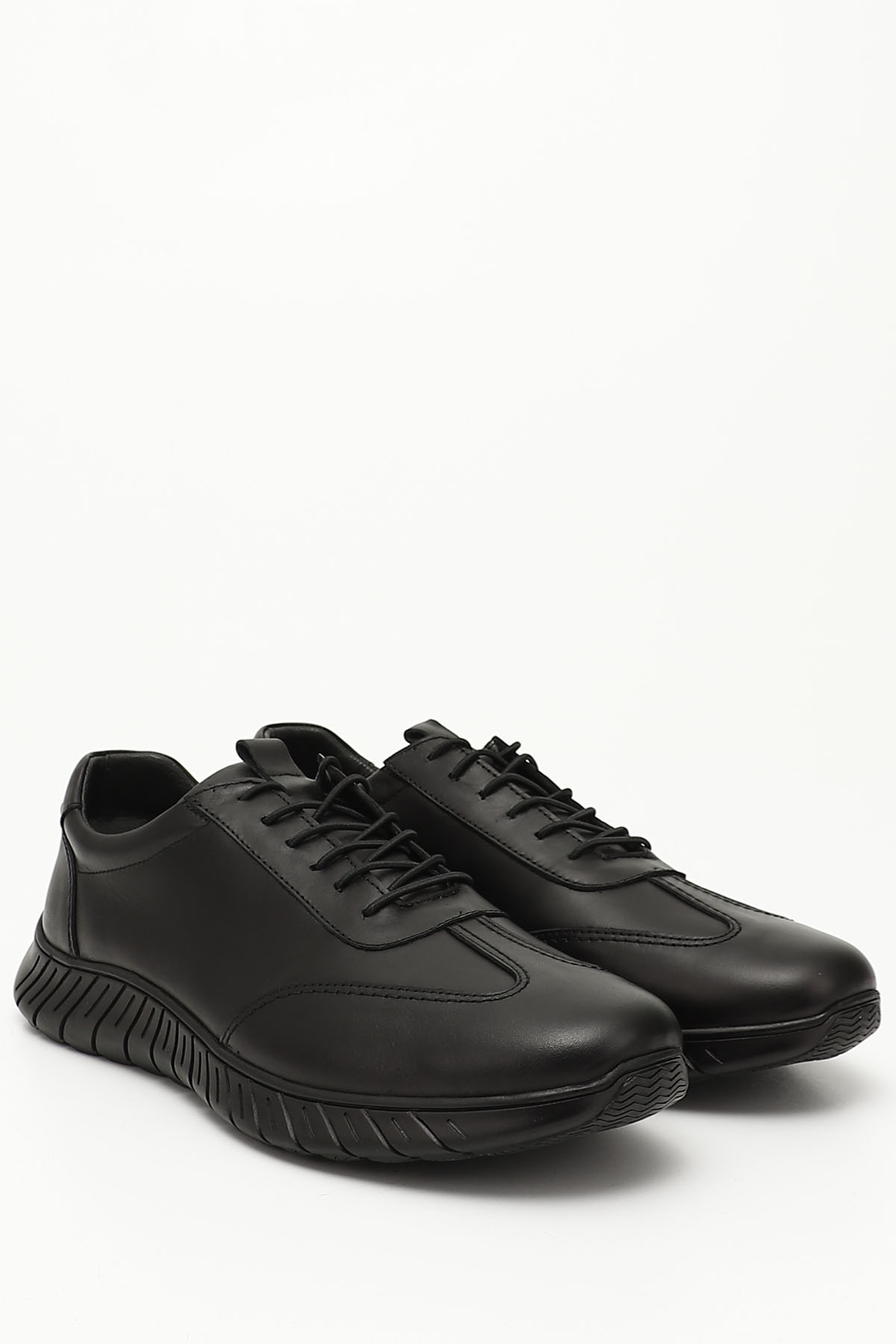 GÖNDERİ(R) ZÜMRÜT-SİYAH Hakiki Deri Yuvarlak Burun Günlük Bağcıklı Erkek Sneaker 42600 görsel 2