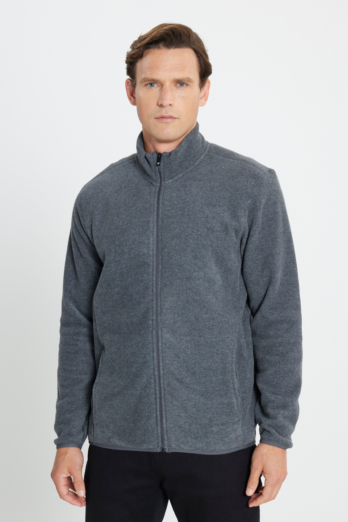 AC&Co / Altınyıldız Classics Erkek Antrasit Anti-Pilling Tüylenme Yapmayan Standart Fit Bato Yaka Sweatshirt Polar Ceket