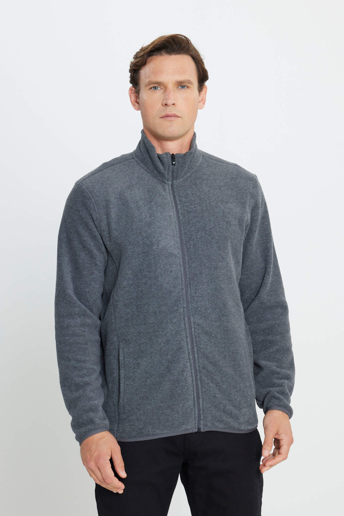 AC&Co / Altınyıldız Classics Erkek Antrasit Anti-Pilling Tüylenme Yapmayan Standart Fit Bato Yaka Sweatshirt Polar Ceket görsel 3