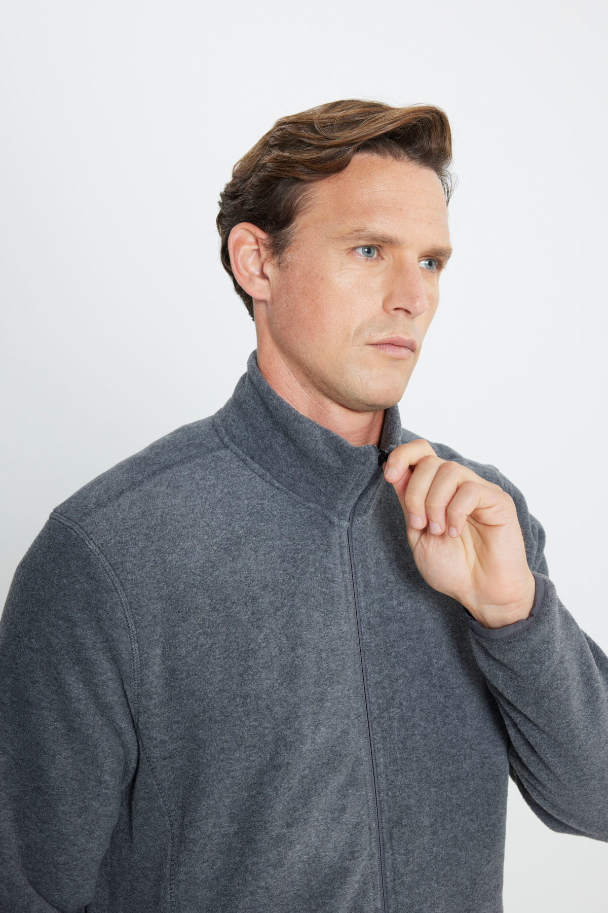 AC&Co / Altınyıldız Classics Erkek Antrasit Anti-Pilling Tüylenme Yapmayan Standart Fit Bato Yaka Sweatshirt Polar Ceket görsel 4