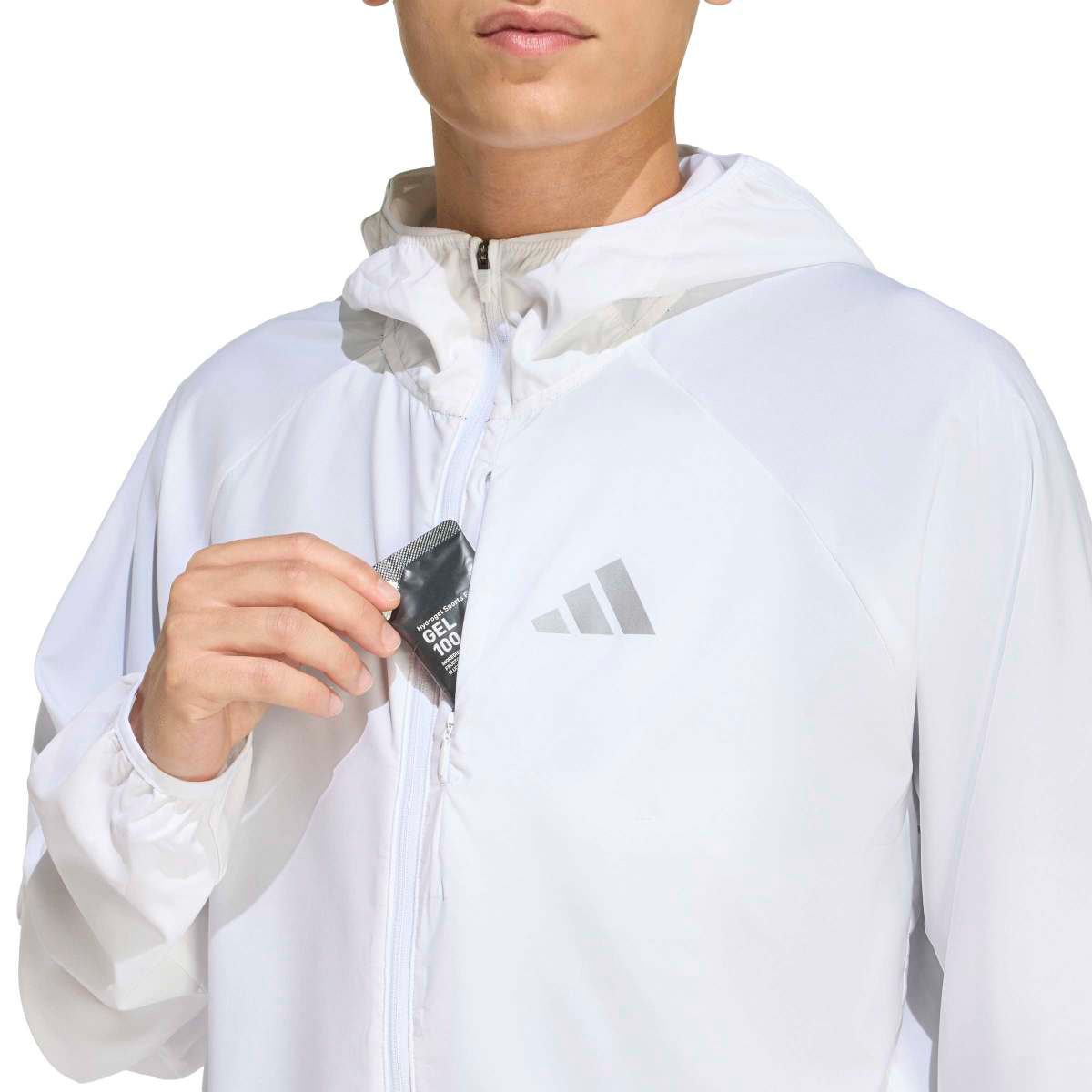 Adidas Running Essentials Erkek Beyaz Kapüşonlu Fermuarlı Sweatshirt görsel 2