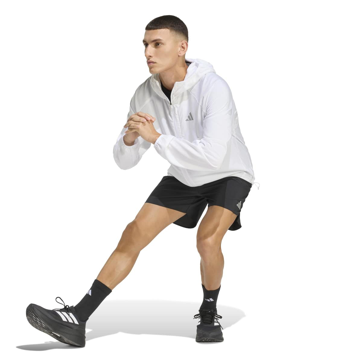 Adidas Running Essentials Erkek Beyaz Kapüşonlu Fermuarlı Sweatshirt görsel 4