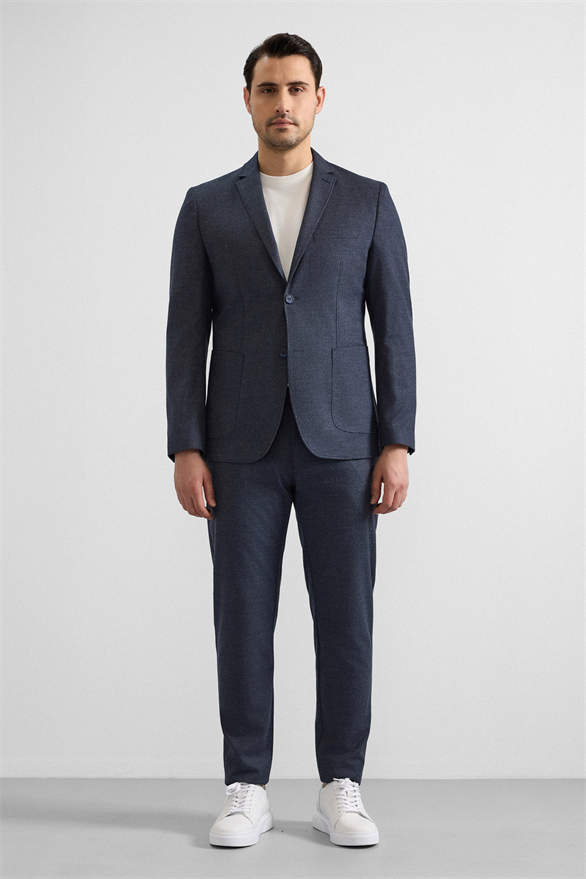 Süvari Lacivert Slim Mono Yaka Düz Torba Cep 6 Drop Takım Elbise görsel 2
